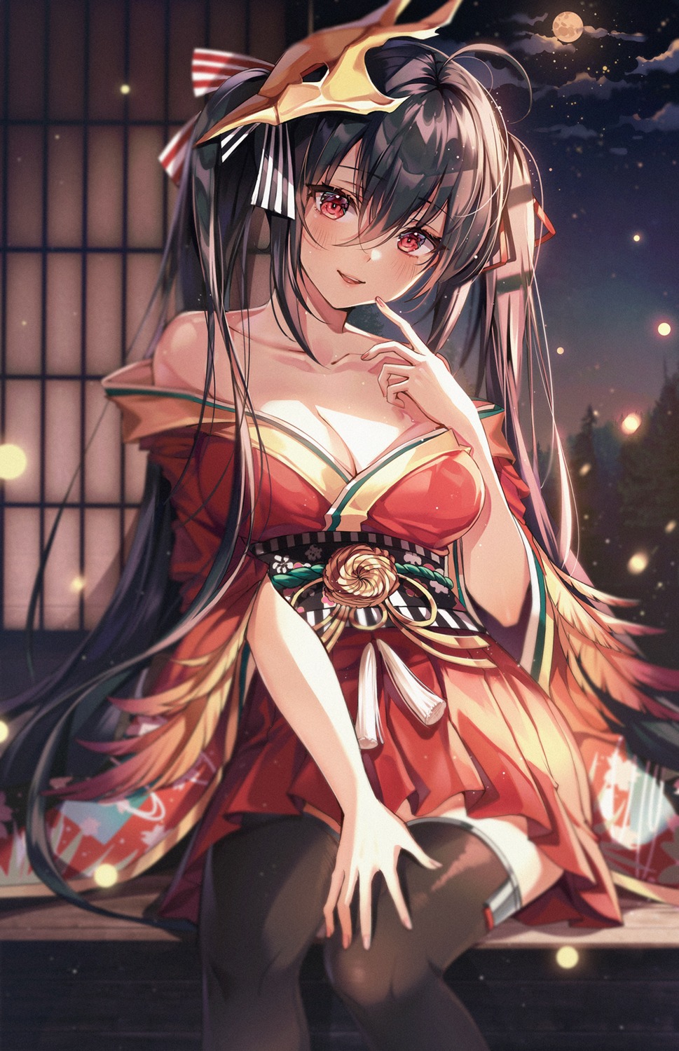 azur_lane cleavage japanese_clothes no_bra open_shirt taihou_(azur_lane) thighhighs ttosom