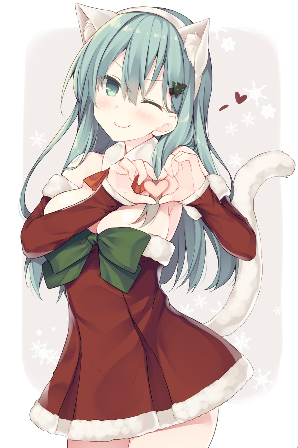 animal_ears christmas dress kantai_collection miko_92 nekomimi suzuya_(kancolle) tail