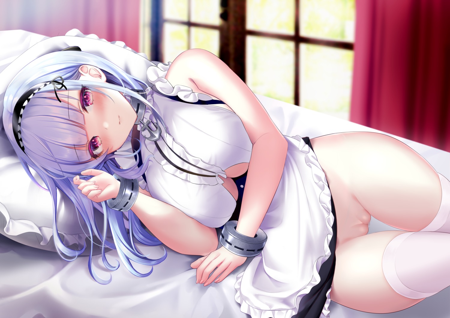 azur_lane censored dido_(azur_lane) maid no_bra nopan pontaro pussy skirt_lift thighhighs