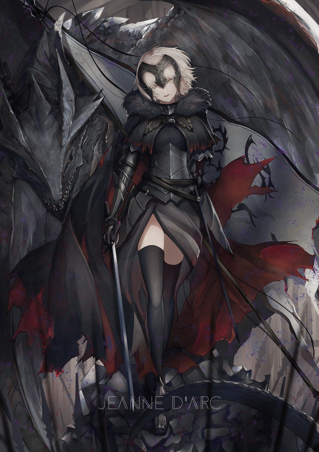 armor fate/grand_order jeanne_d'arc jeanne_d'arc_(alter)_(fate) marumoru monster sword thighhighs