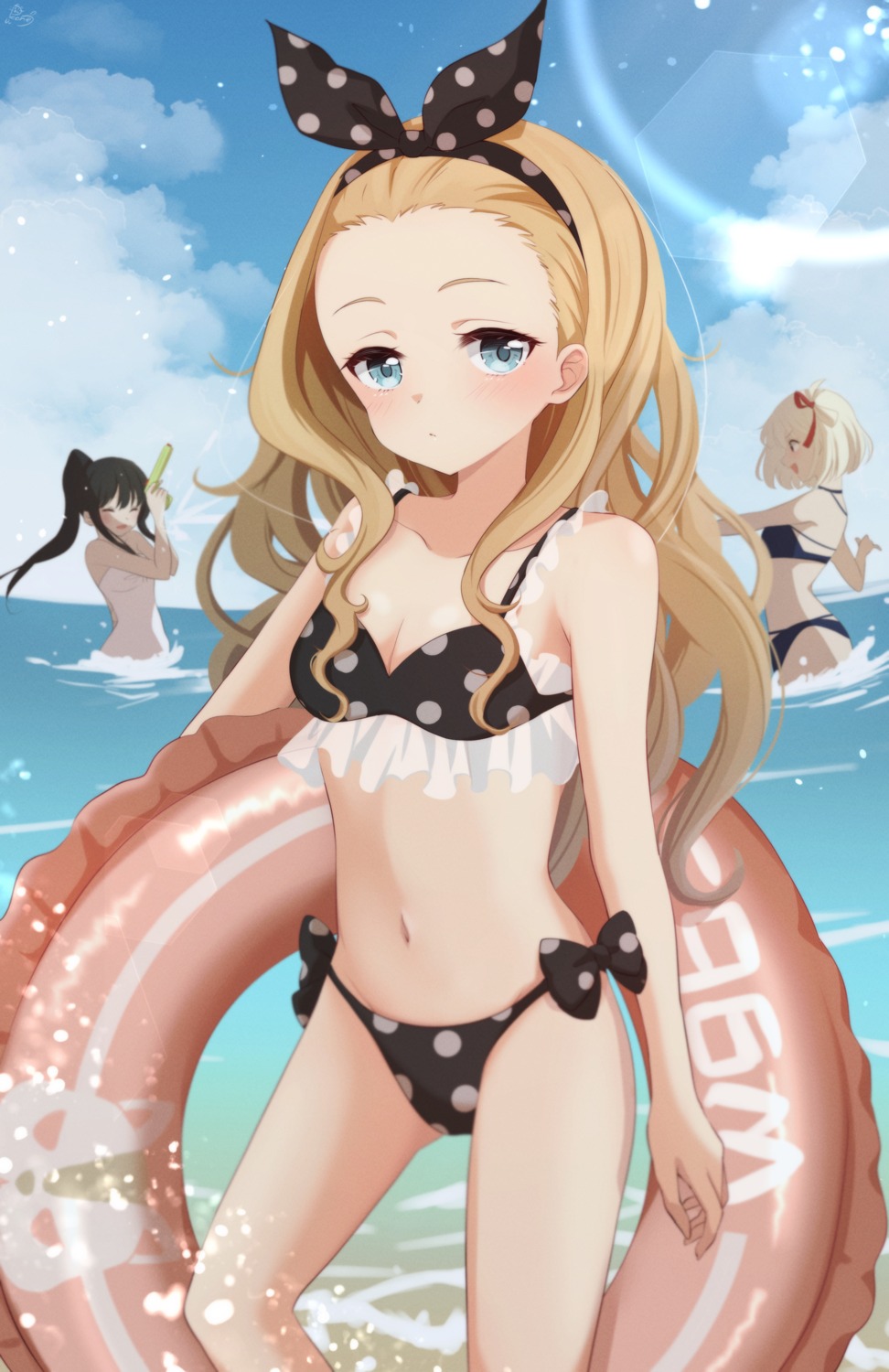 bikini cleavage gun inoue_takina kurumi_(lycoris_recoil) lycoris_recoil nishikigi_chisato pukonuu swimsuits wet