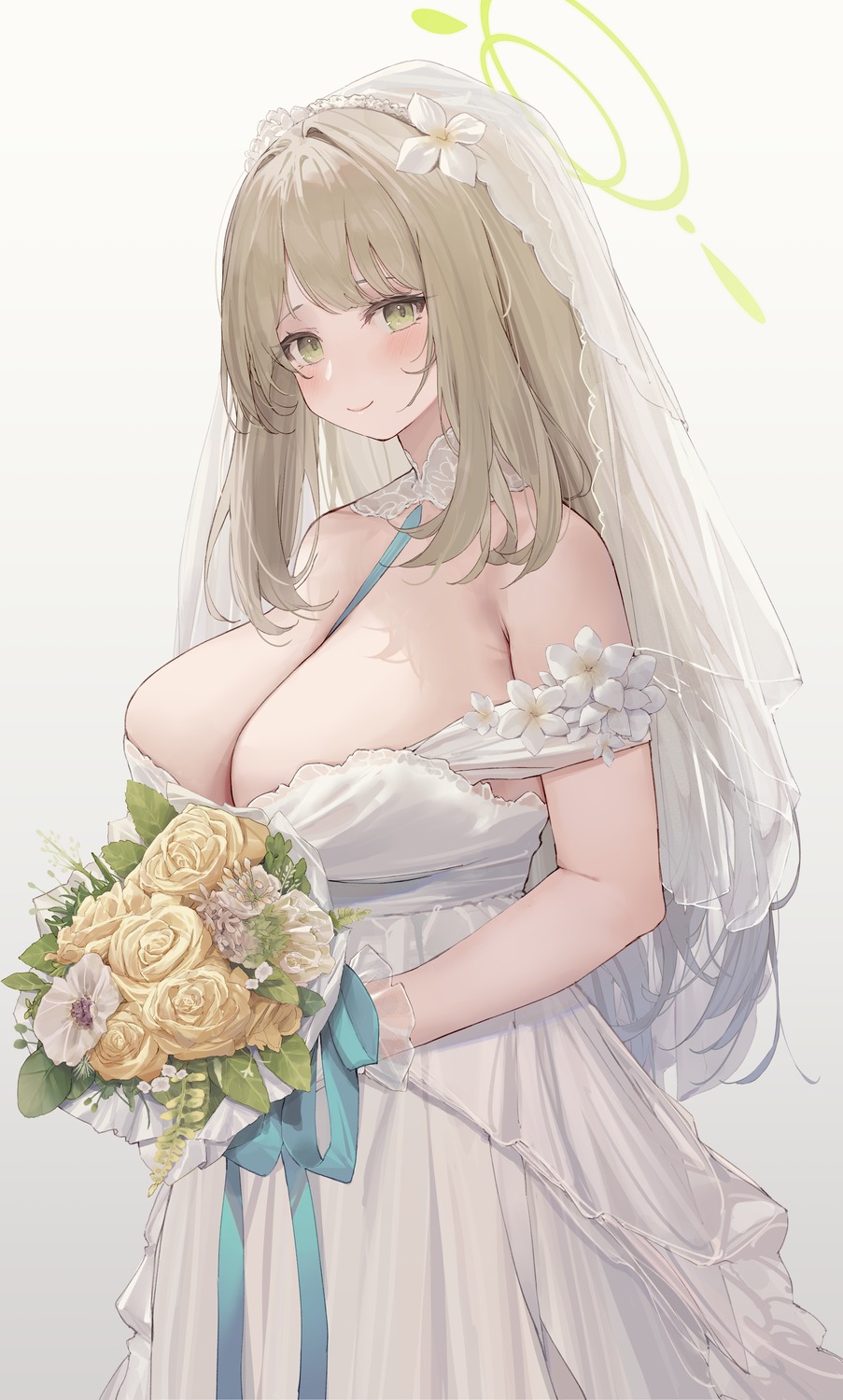 arl blue_archive dress halo izayoi_nonomi no_bra wedding_dress