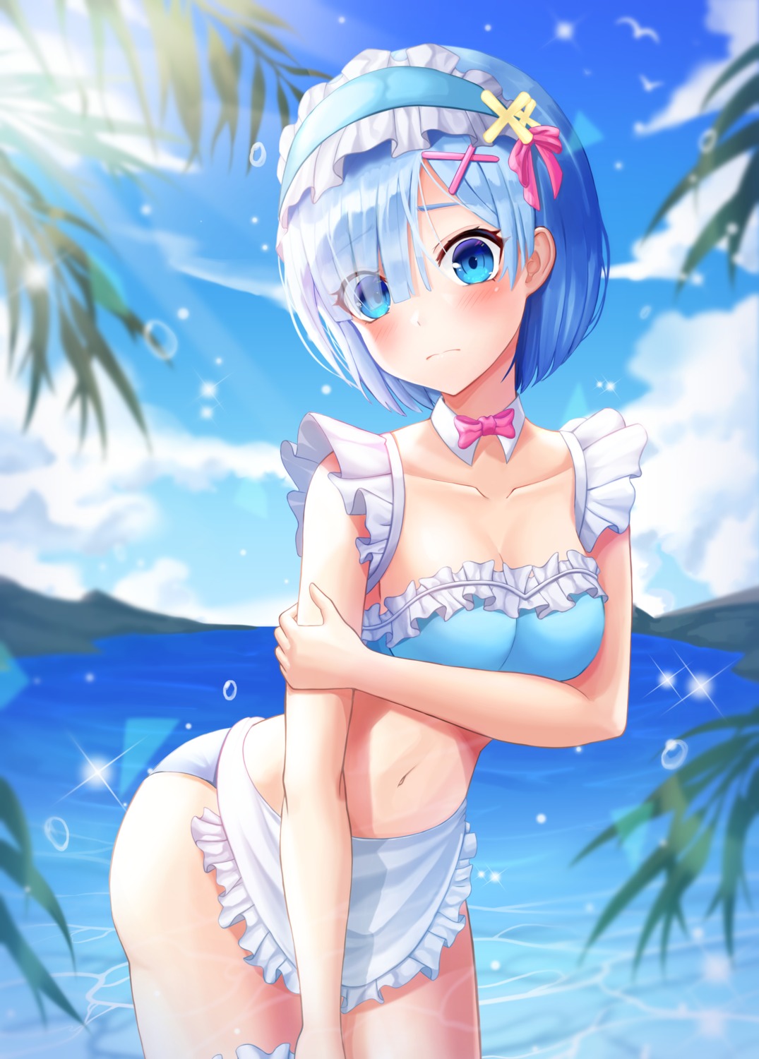 bikini breast_hold cleavage maid re_zero_kara_hajimeru_isekai_seikatsu rem_(re_zero) ryon_y0421 swimsuits