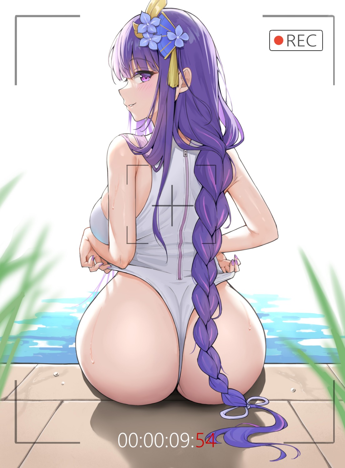 ass genshin_impact hongye_feixue raiden_shogun swimsuits wet