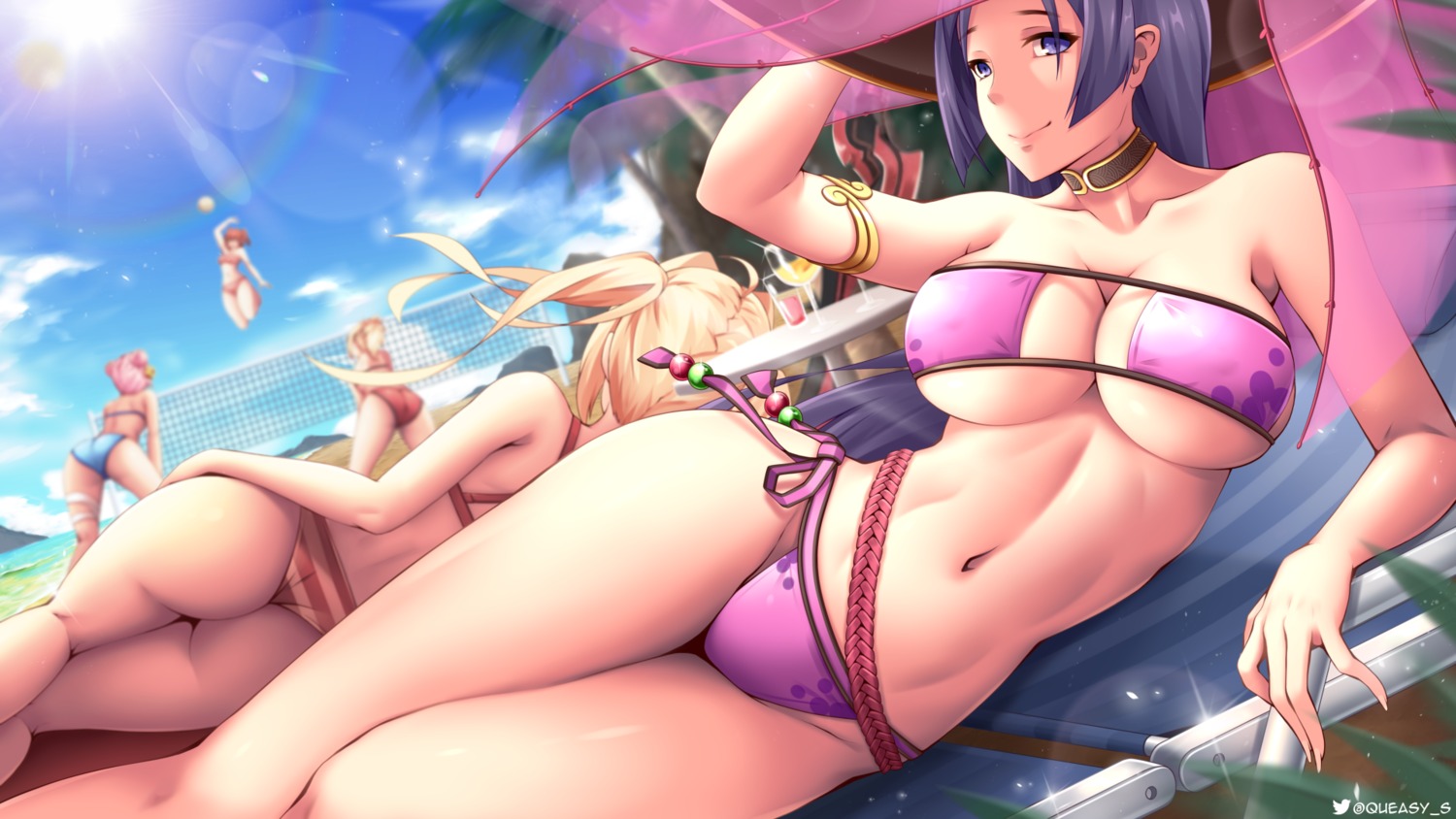 ass bikini fate/grand_order minamoto_no_raikou_(fate/grand_order) queasy_s swimsuits thong wallpaper