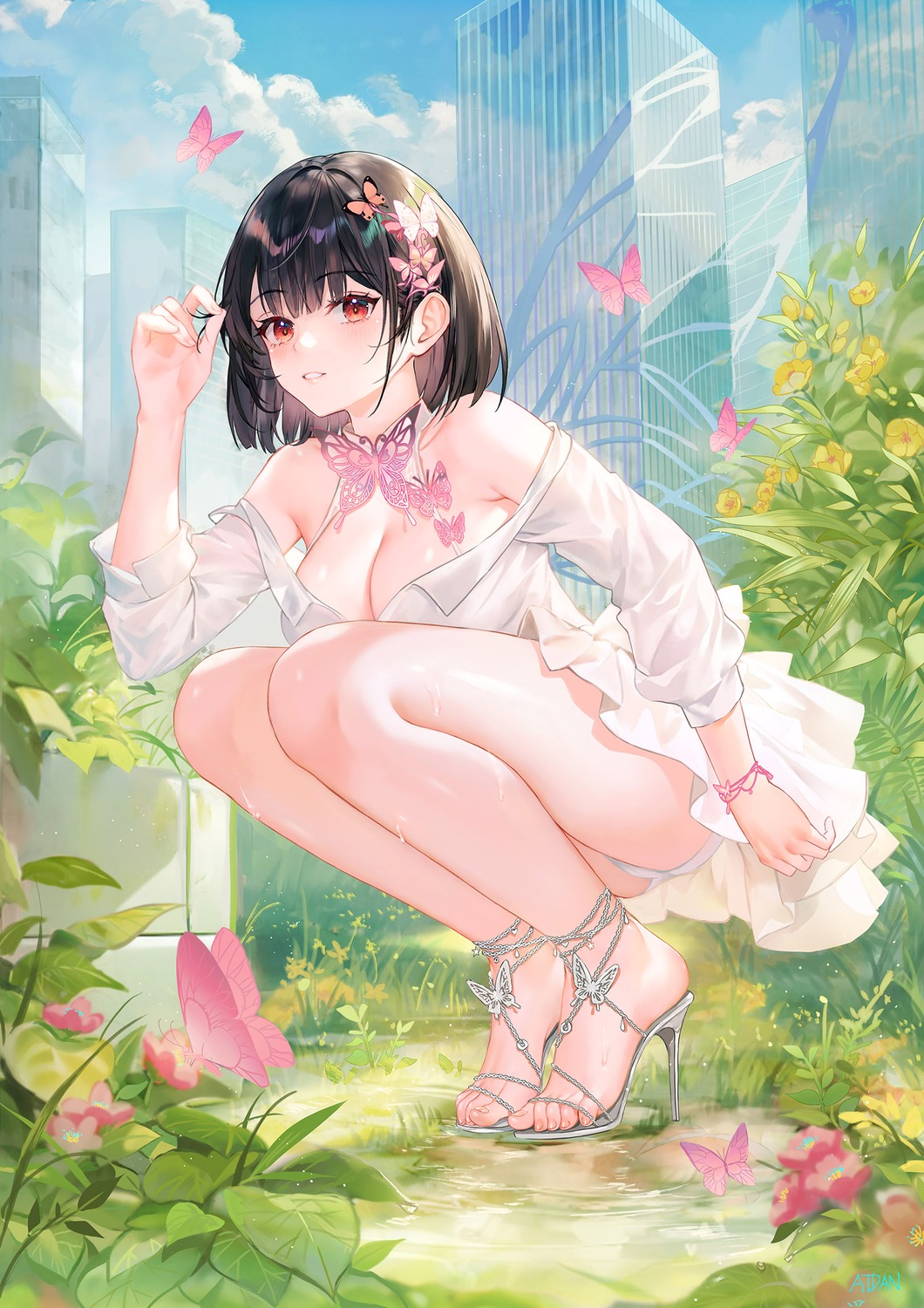 artist_revision atdan heels no_bra open_shirt pantsu see_through wet wet_clothes