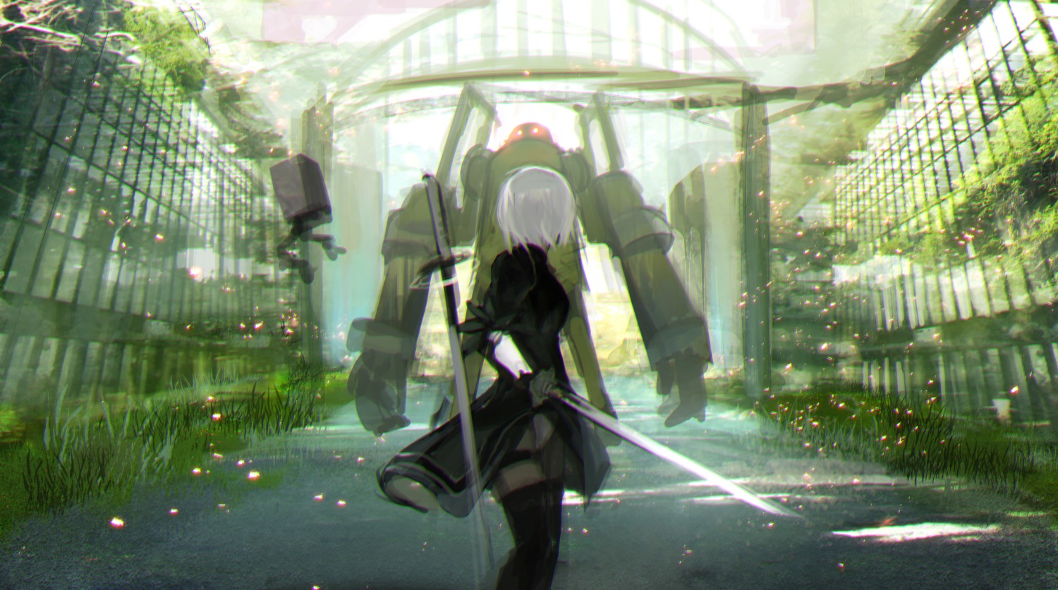 dress mecha nier_automata pantyhose sword tarbo_(exxxpiation) yorha_no.2_type_b