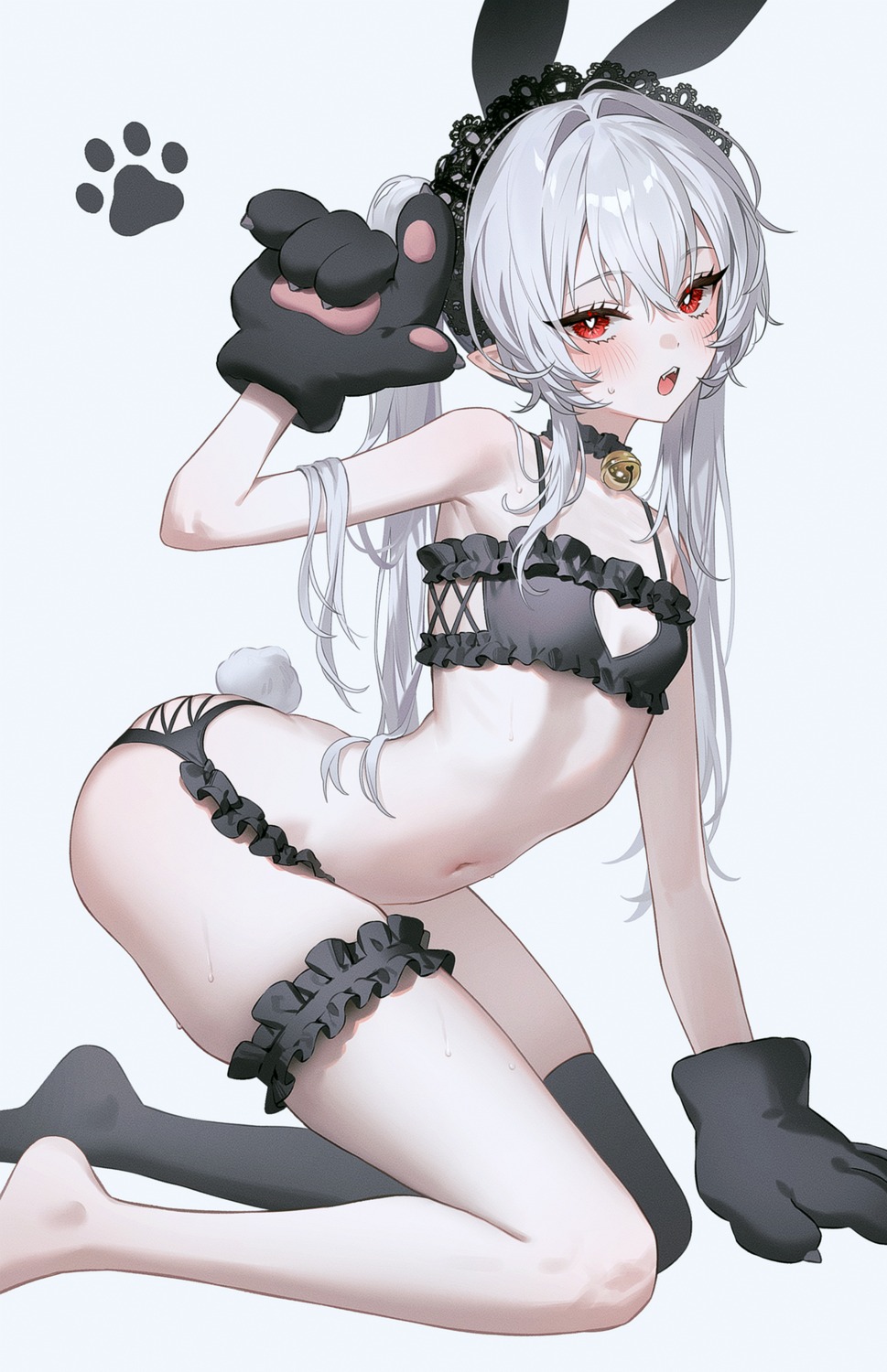 animal_ears bra bunny_ears fymrie garter loli pantsu pointy_ears tail thighhighs