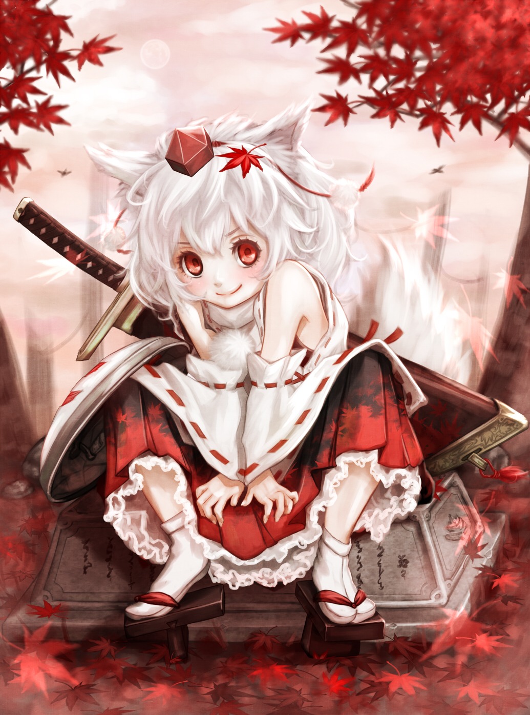 animal_ears hoshibuchi inubashiri_momiji miko sword tail touhou