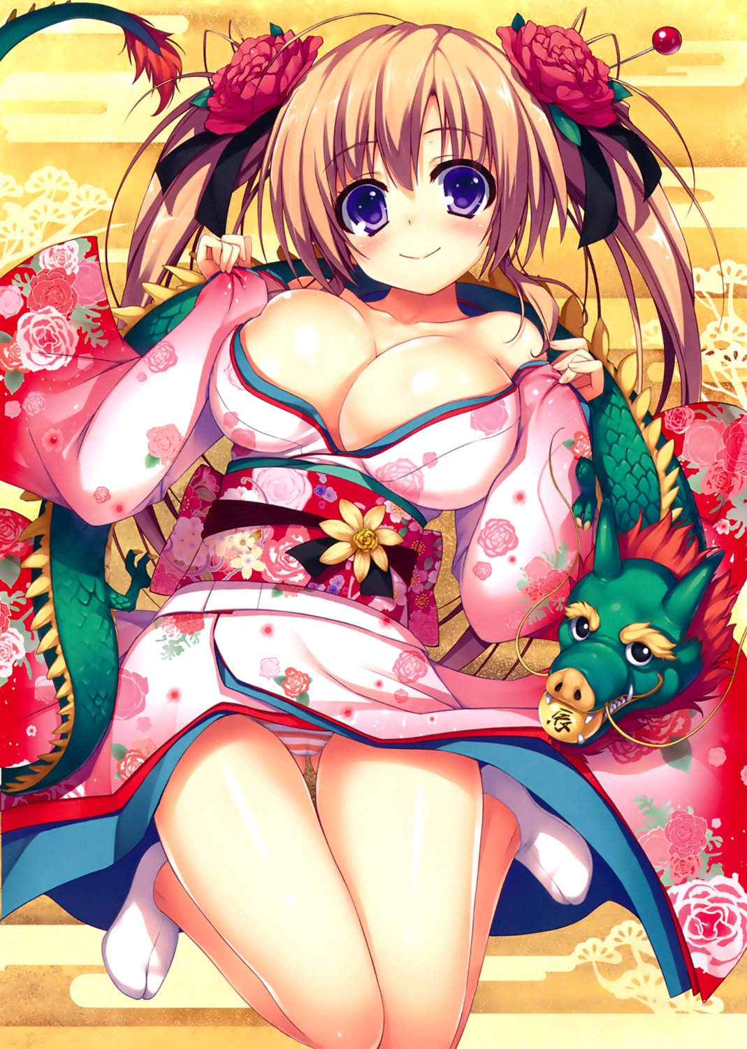 cleavage kimono no_bra pantsu shimapan tomose_shunsaku