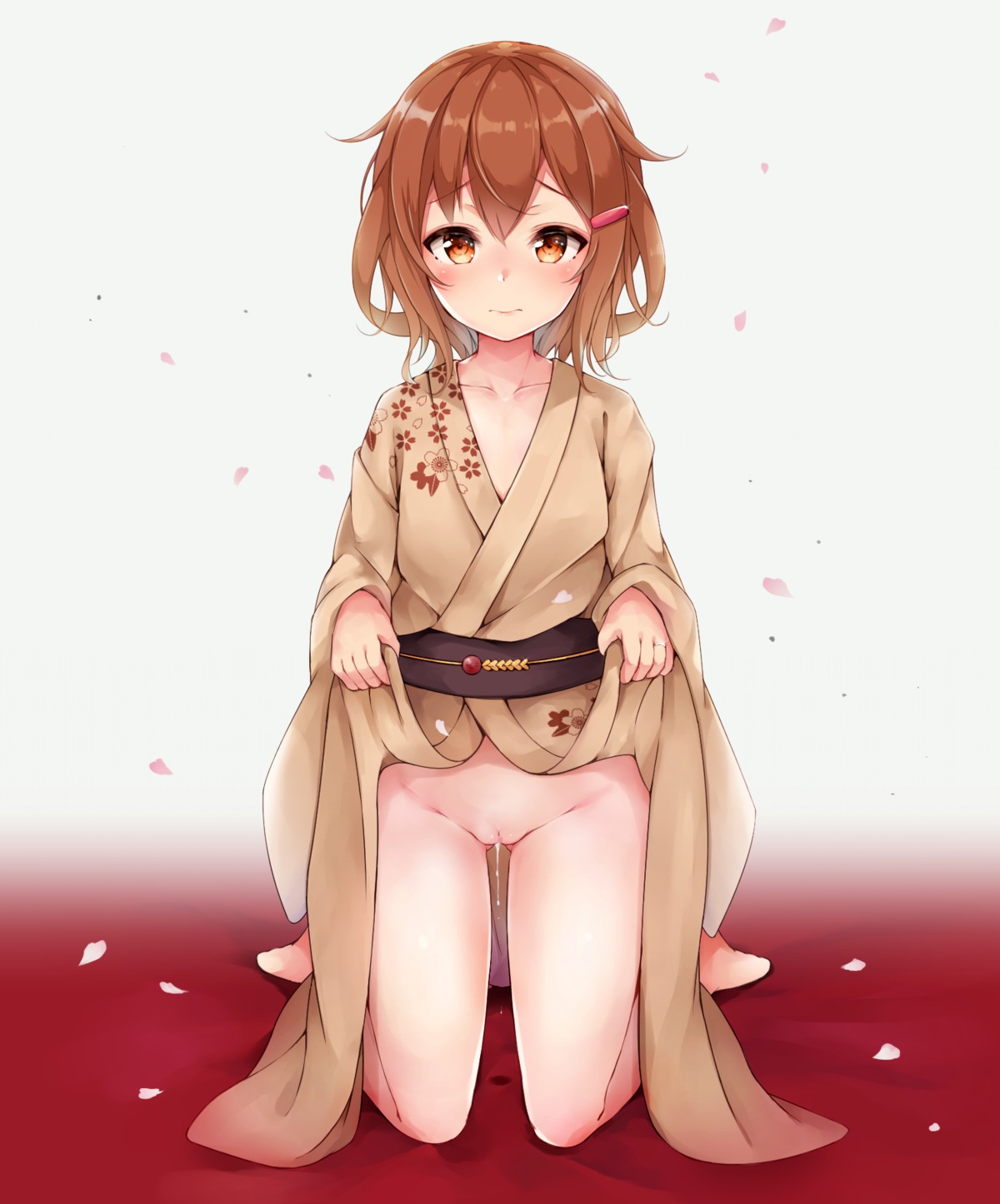 censored colis ikazuchi_(kancolle) kantai_collection loli nopan pussy pussy_juice skirt_lift yukata