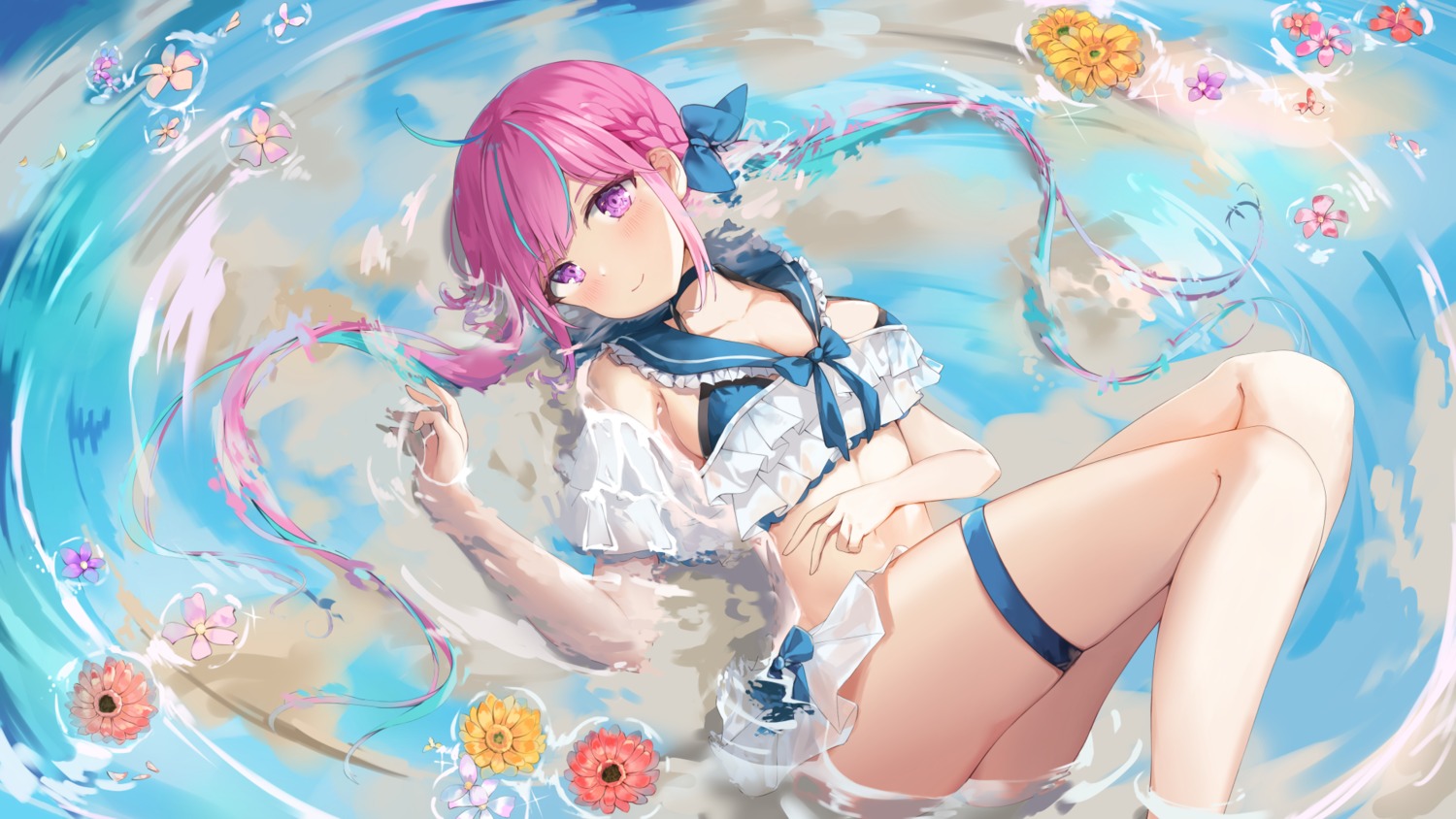 bikini_top garter hololive minato_aqua see_through skirt_lift swimsuits taikoi7 wallpaper wet