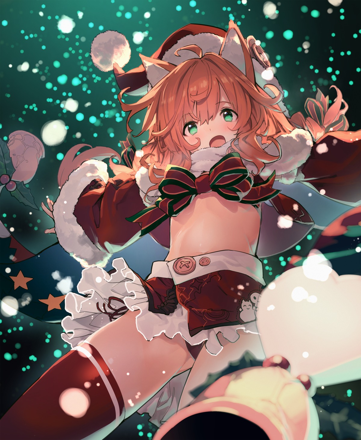 animal_ears christmas pantsu sawayaka_samehada skirt_lift thighhighs