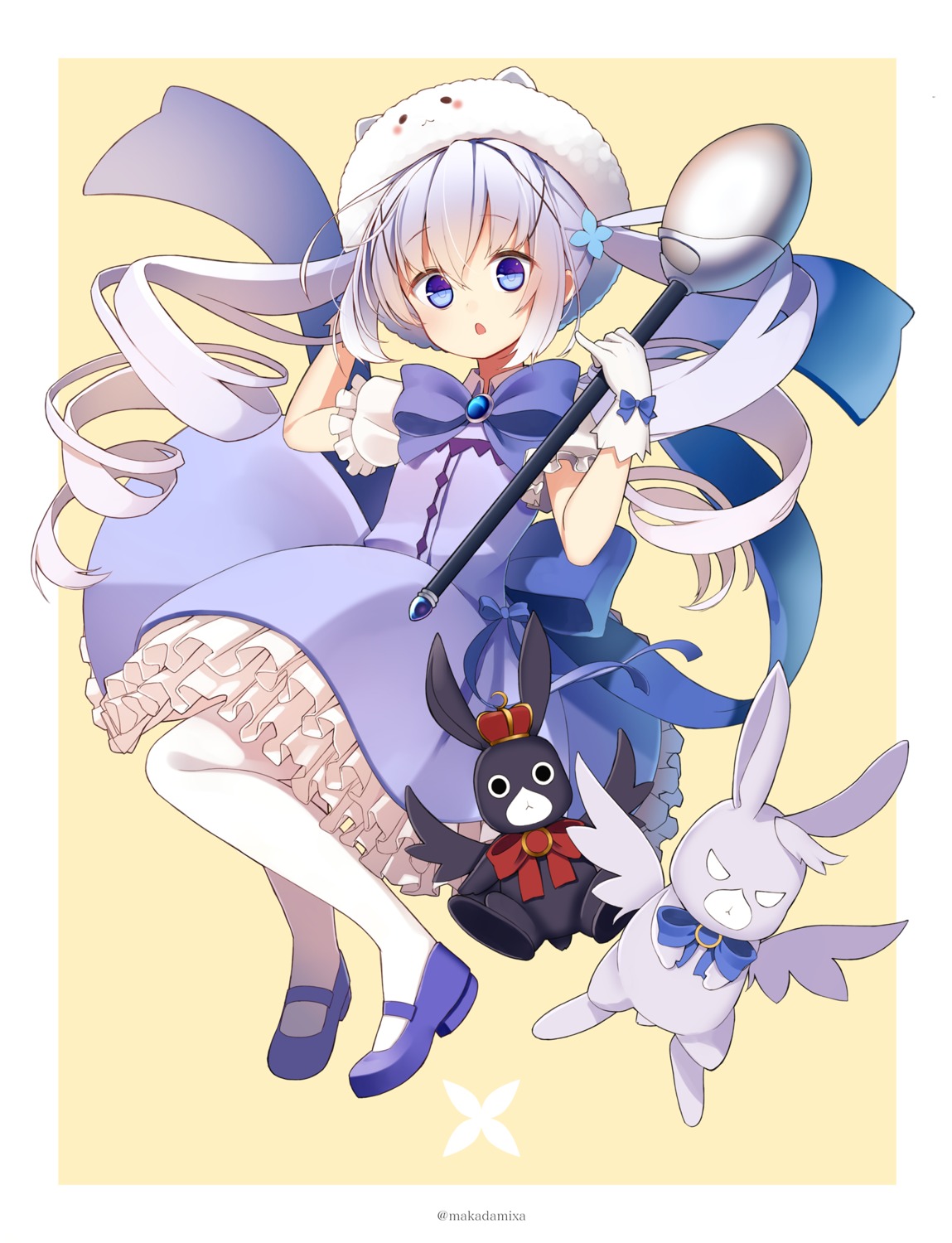 anko_(gochiusa) dress gochuumon_wa_usagi_desu_ka? kafuu_chino makadamixa skirt_lift tippy_(gochiusa) weapon wild_geese wings