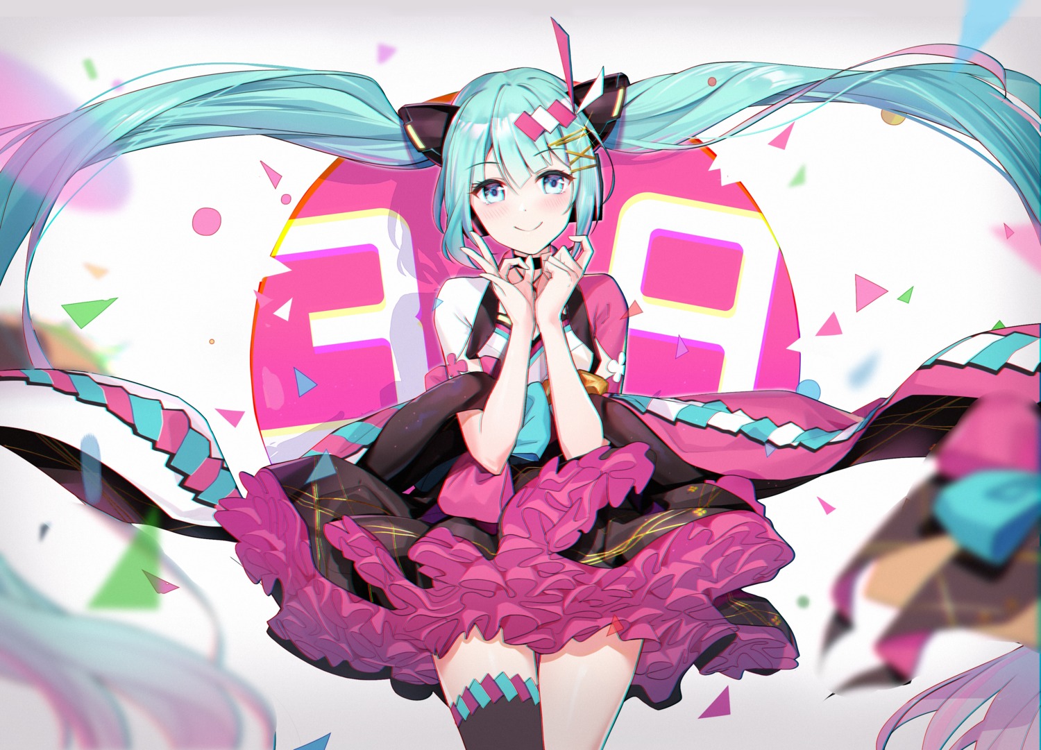 hatsune_miku headphones hokuotzu magical_mirai thighhighs vocaloid