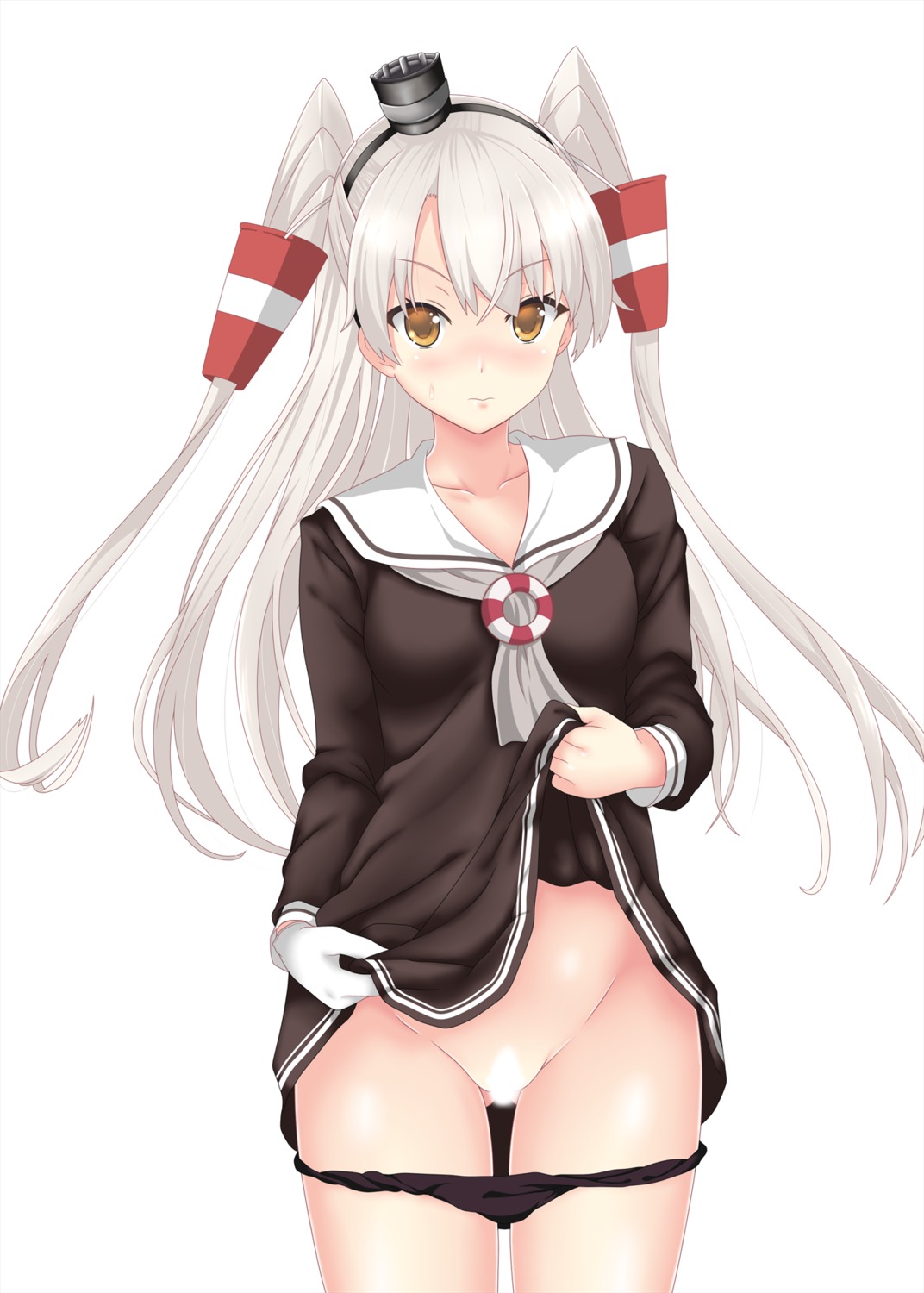 amatsukaze_(kancolle) censored kantai_collection nendoroya pantsu panty_pull pussy seifuku skirt_lift