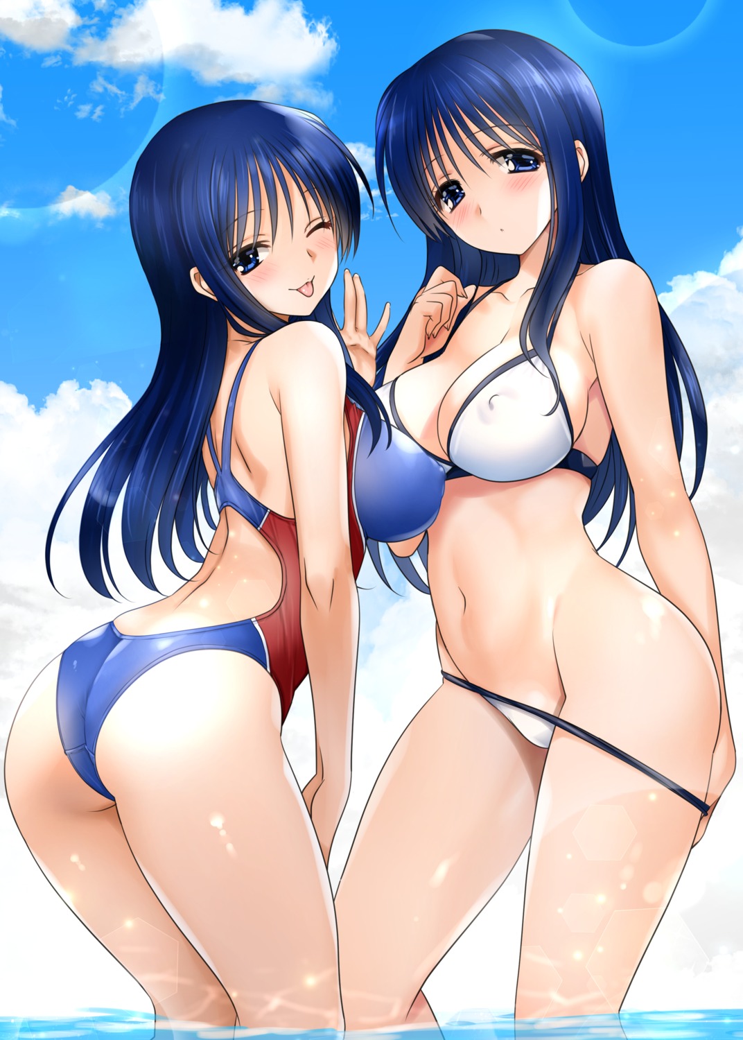 bikini erect_nipples kurusugawa_ayaka kurusugawa_serika mitarashi_kousei swimsuits to_heart to_heart_(series)