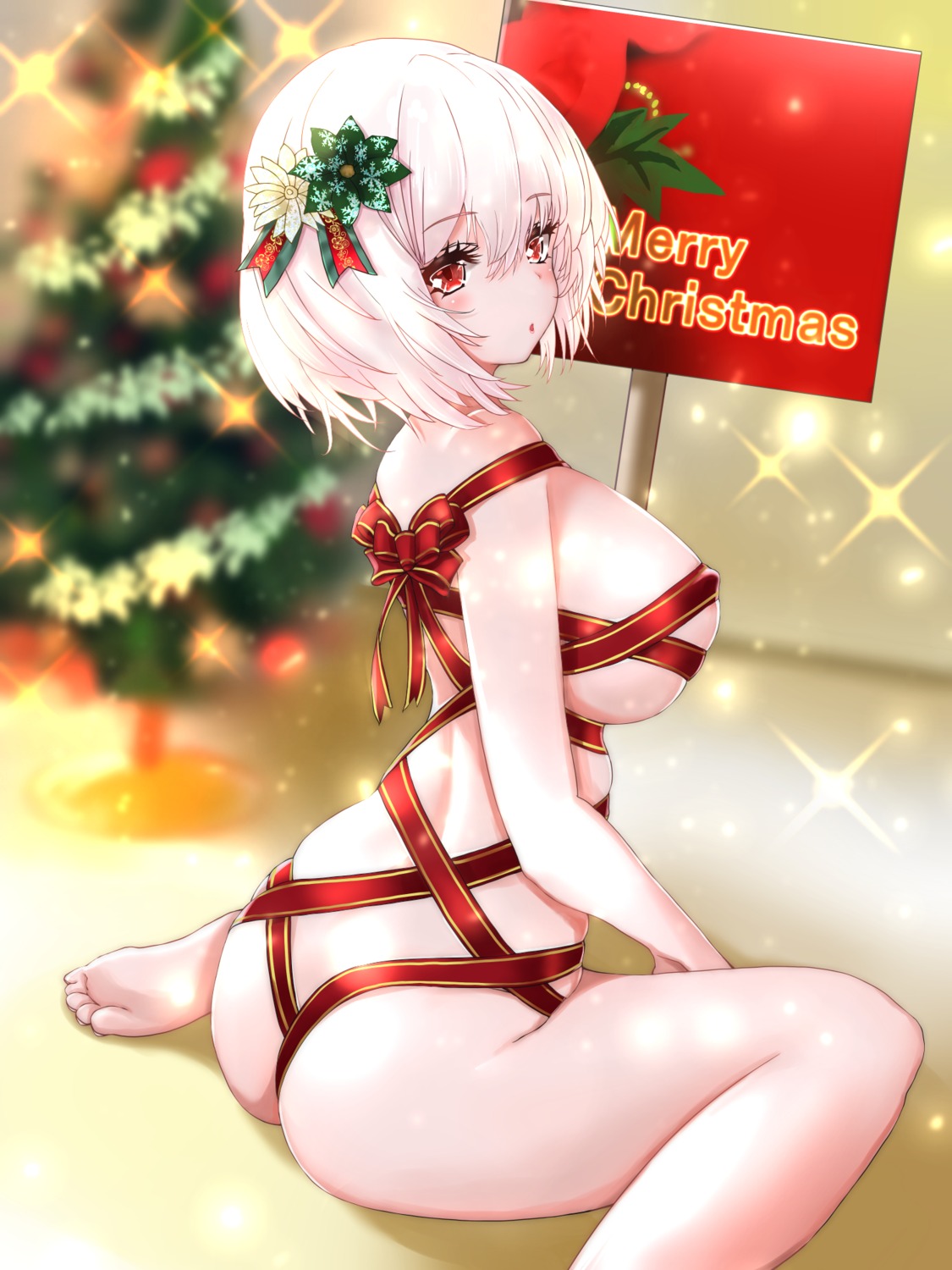 ass azur_lane christmas erect_nipples naked_ribbon sirius_(azur_lane) zubi_(skylinezb)