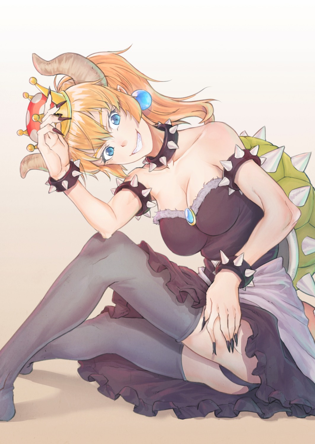 bowsette cleavage dr.beeeee dress horns mario_bros. new_super_mario_bros._u_deluxe pantsu pointy_ears thighhighs