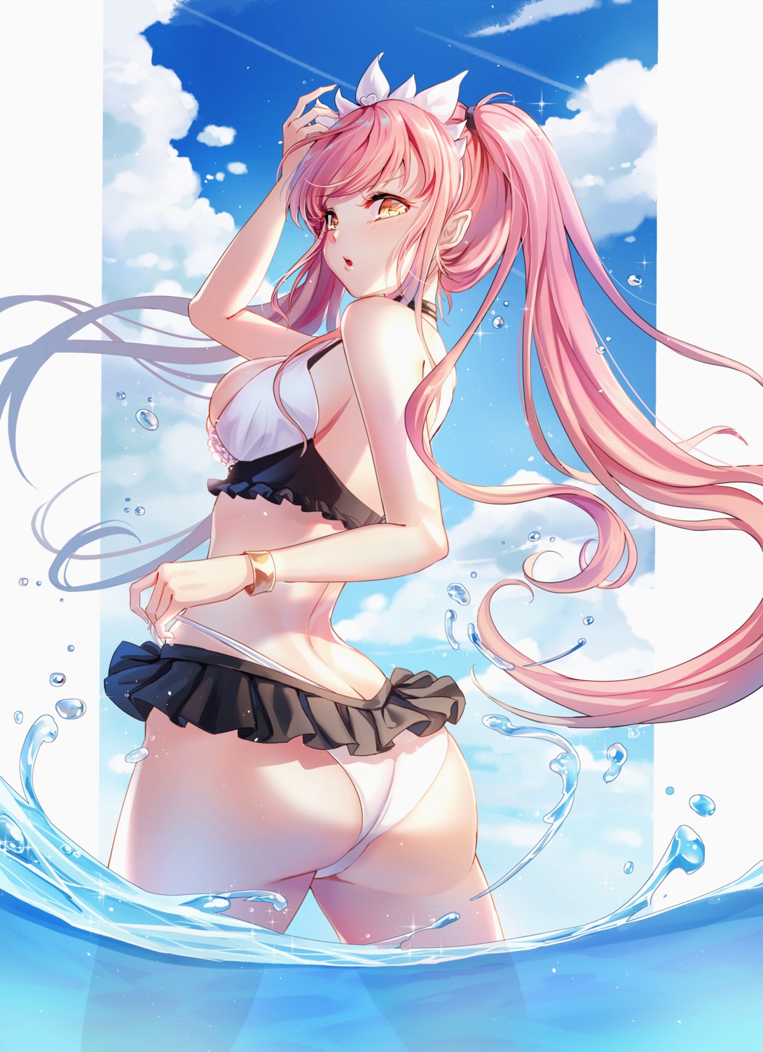 artist_revision ass bikini fate/grand_order lalazyt medb_(fate/grand_order) skirt_lift swimsuits wet