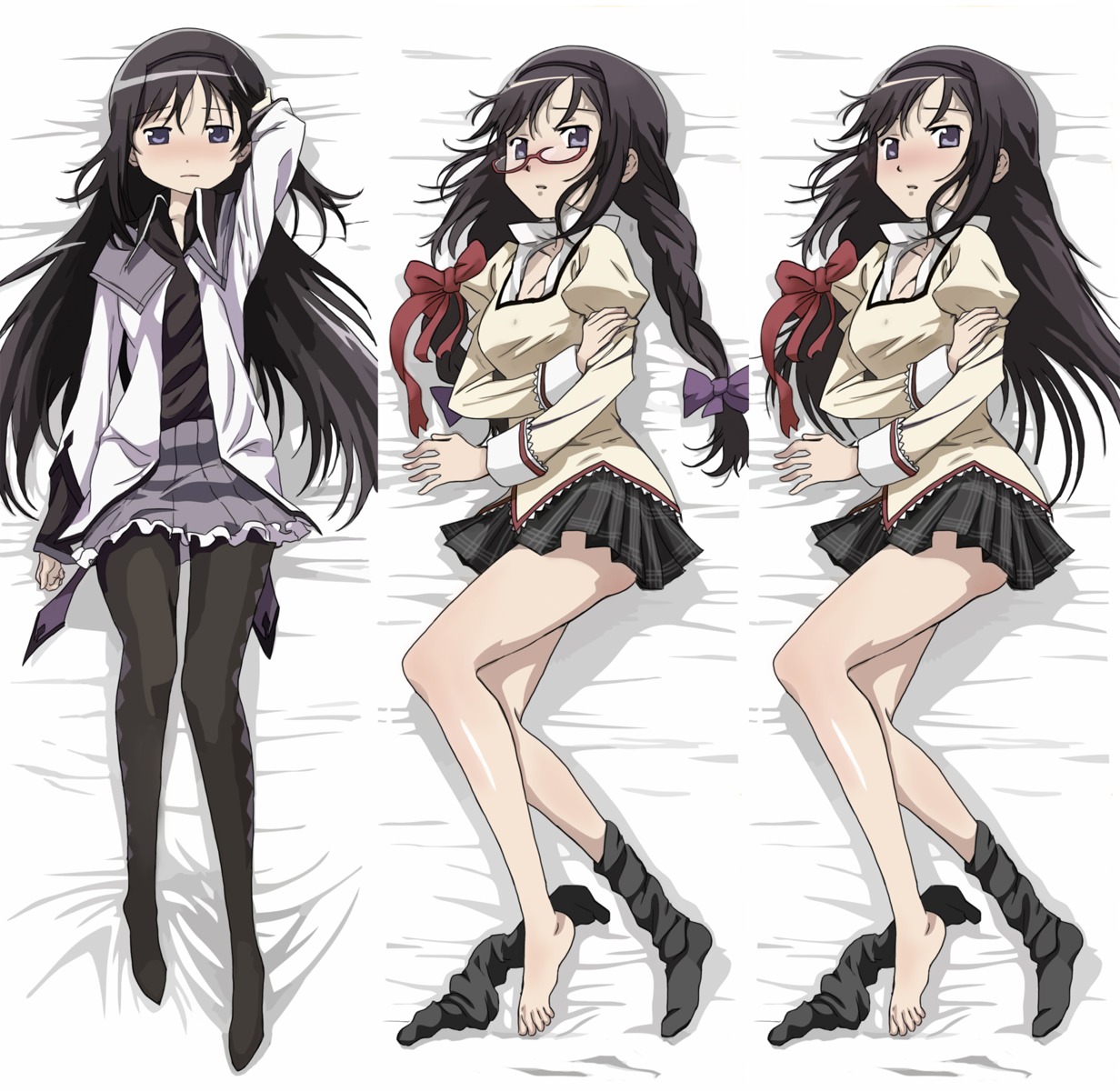 akemi_homura megane puella_magi_madoka_magica seifuku thighhighs