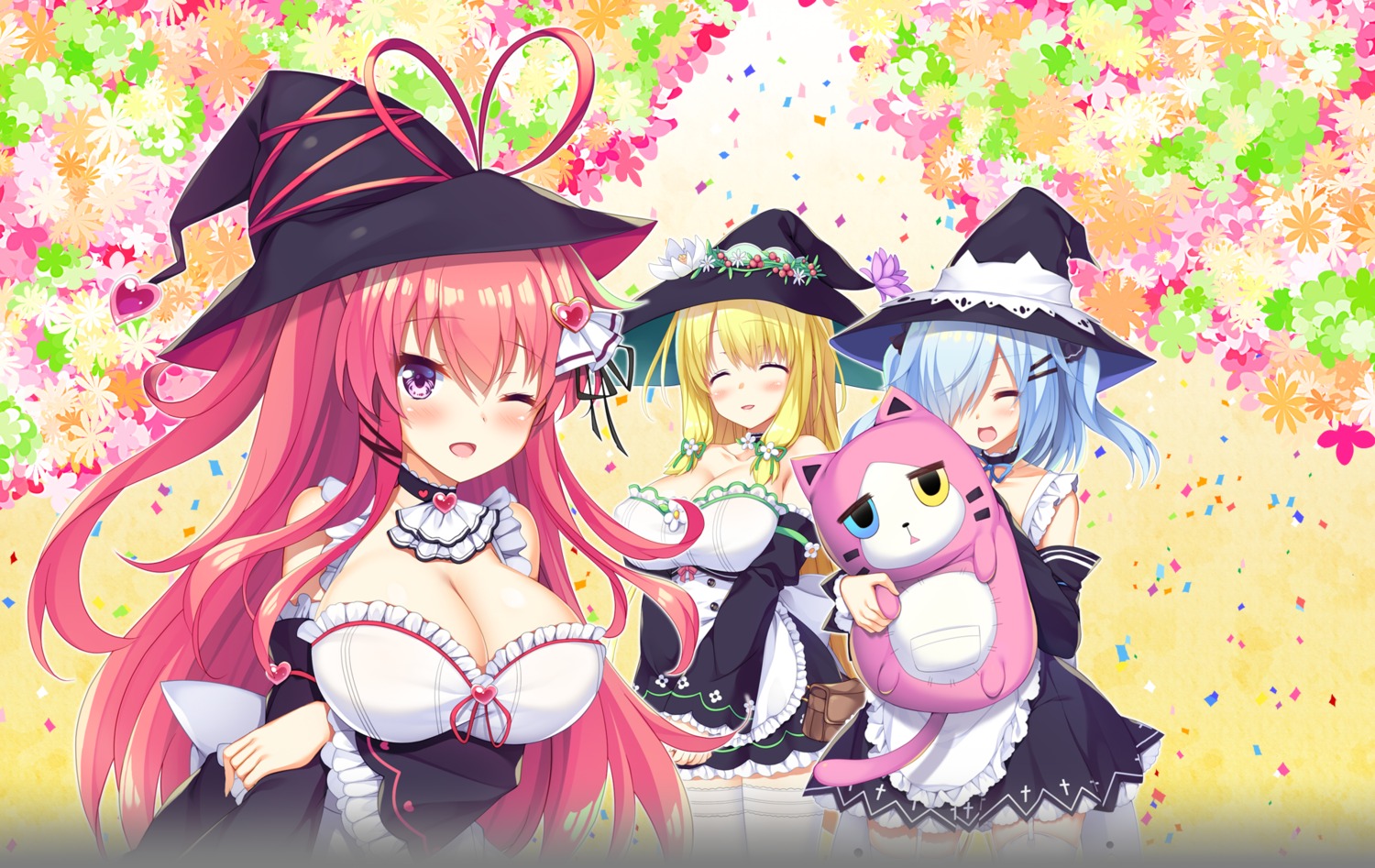 breast_hold cleavage escu:de heterochromia ichiyou_moka maid maid_in_witch_life!_-yakata_de_hajimaru_h_na_miryou_seikatsu- stockings suzunone_rena thighhighs umetori_uriri witch