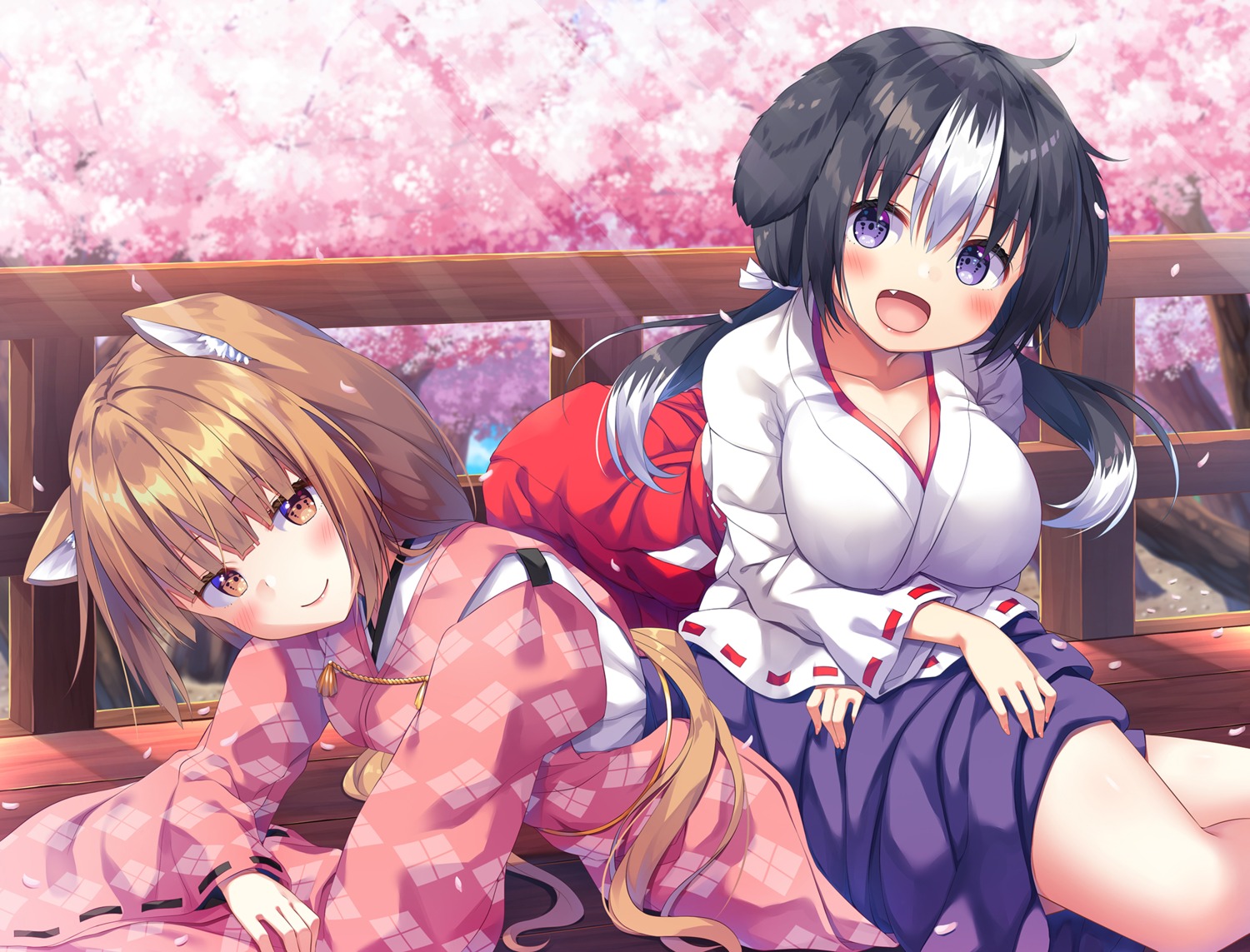 animal_ears asa_no_ha breast_hold cleavage japanese_clothes miko whisp