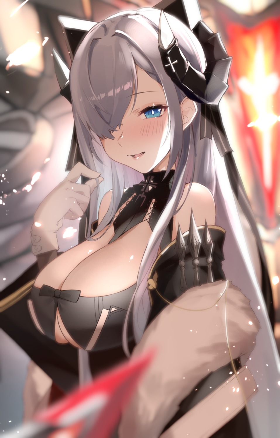 august_von_parseval_(azur_lane) azur_lane cotton_kanzaki horns no_bra