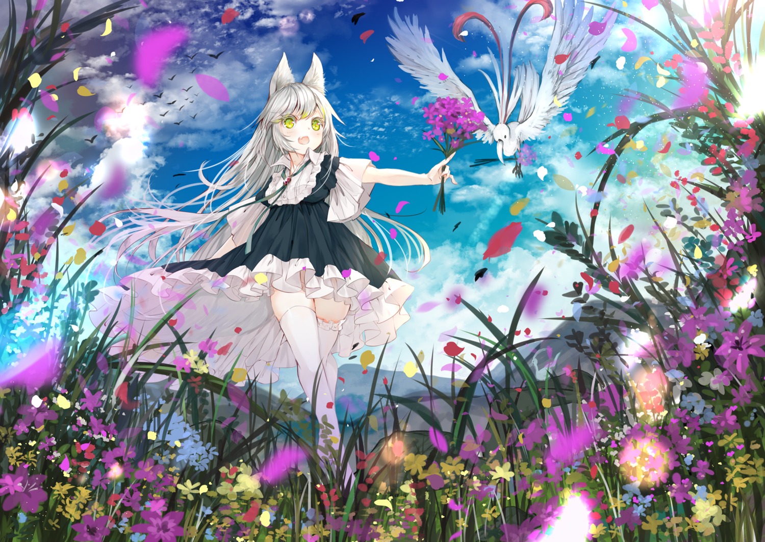 animal_ears landscape skirt_lift thighhighs umi_no_mizu