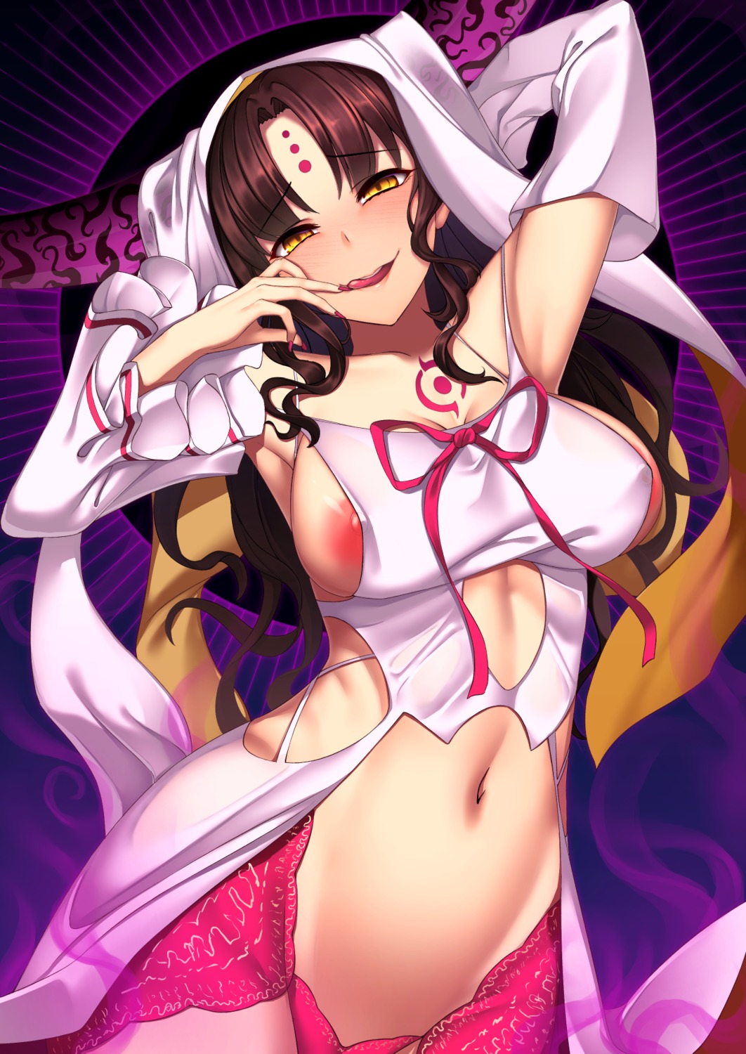 fate/grand_order horns naraku734 nipple_slip no_bra pantsu sessyoin_kiara tattoo