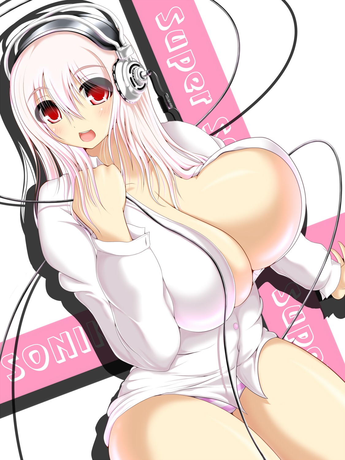 cleavage headphones open_shirt pantsu shimapan sonico syroh