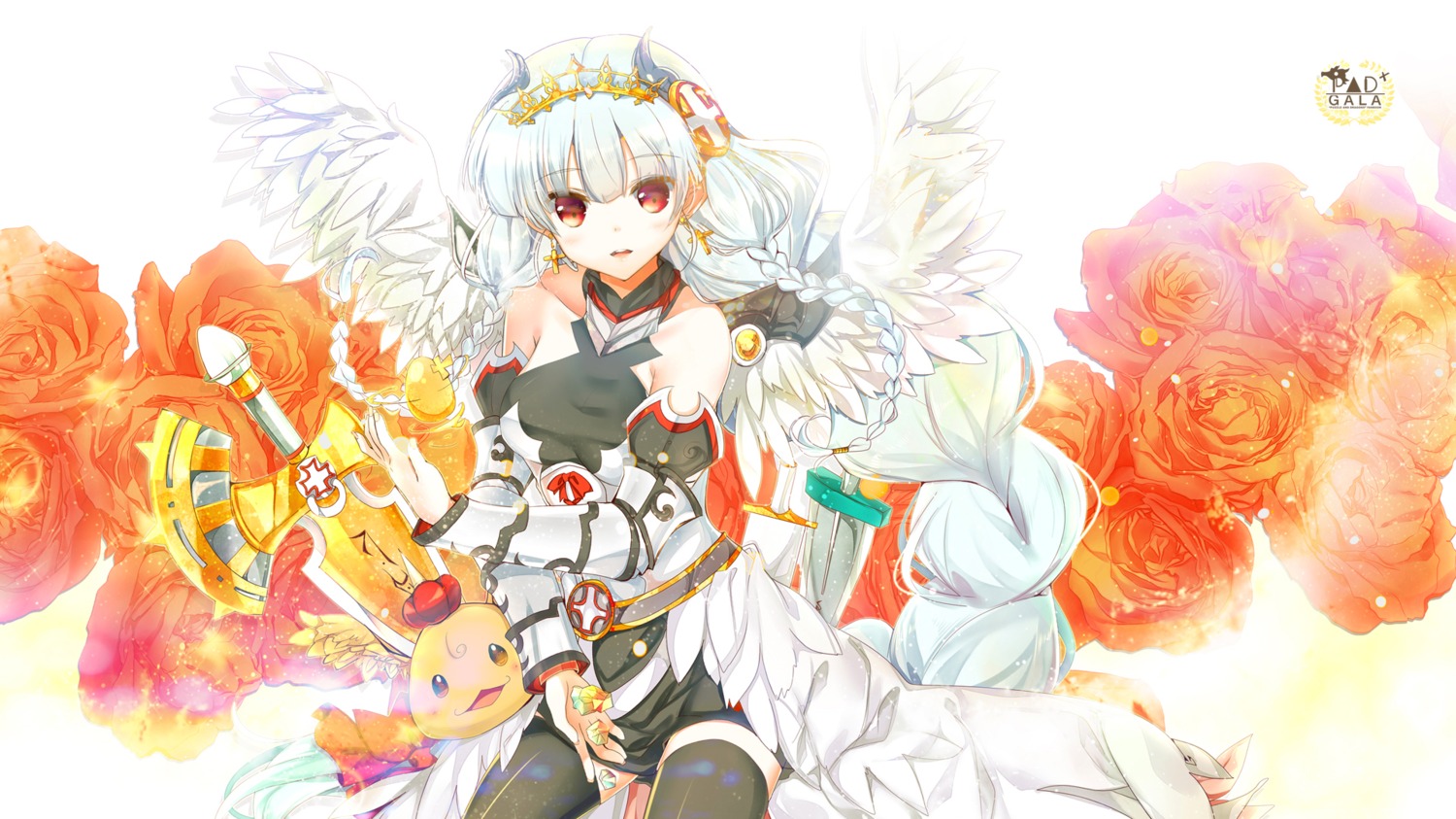 heco puzzle_&_dragons thighhighs valkyrie_(p&d) weapon wings