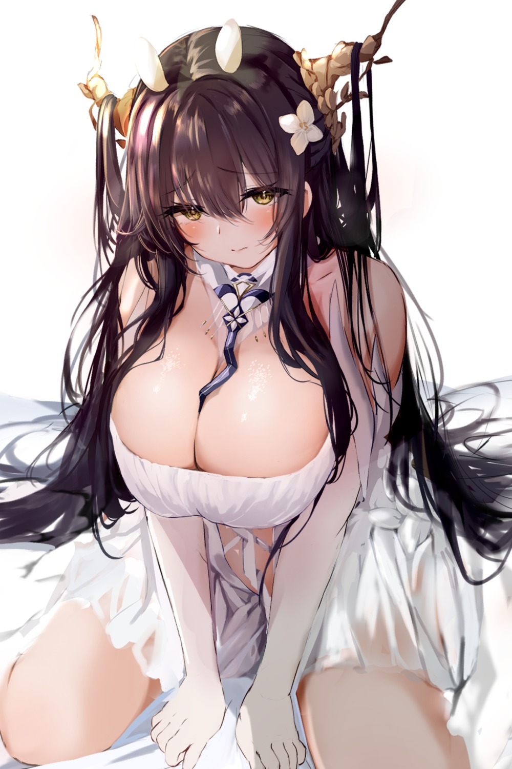 azur_lane horns indomitable_(azur_lane) no_bra raru_(nanaharararu) see_through