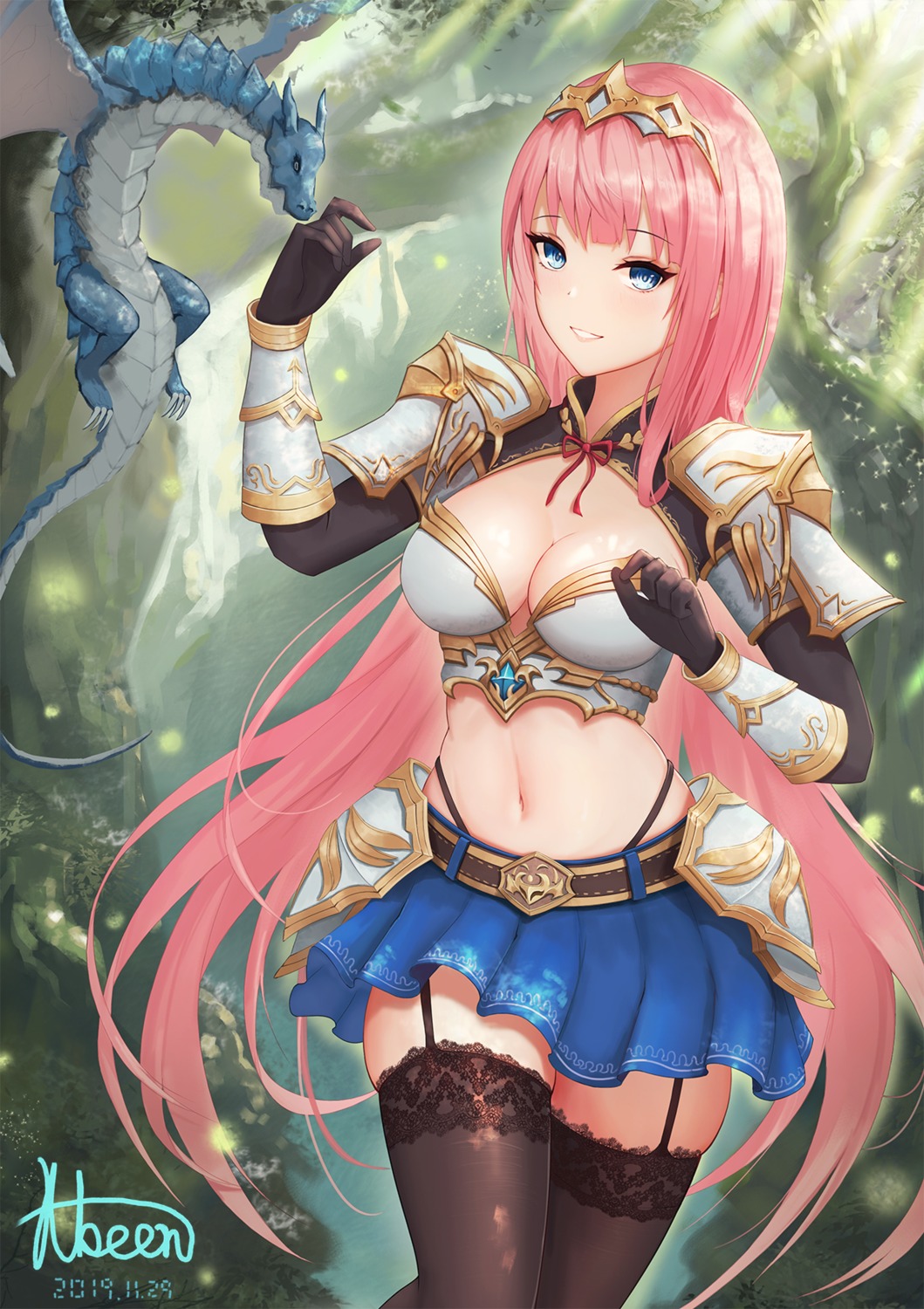 abeen_jhong armor bikini_armor cleavage monster stockings thighhighs