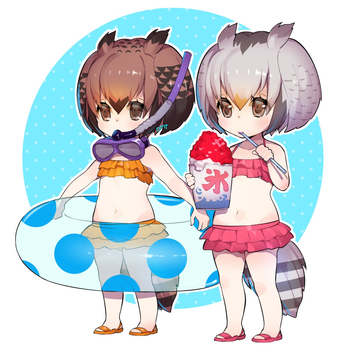 bikini eurasian_eagle_owl kemono_friends northern_white-faced_owl omucchan_(omutyuan) swimsuits tail wings