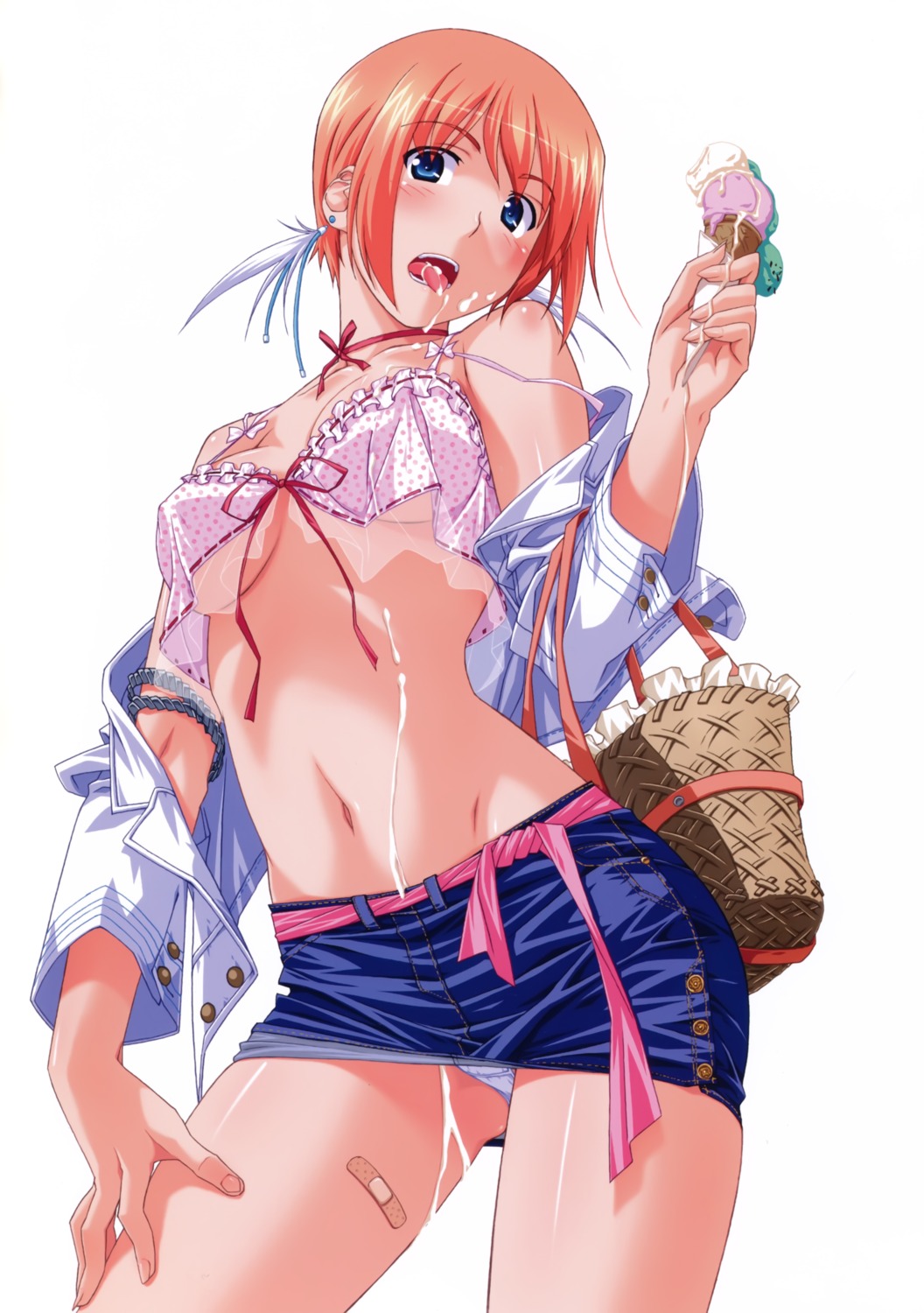 bandaid bra cream erect_nipples kuuchuu_yousai open_shirt pantsu underboob