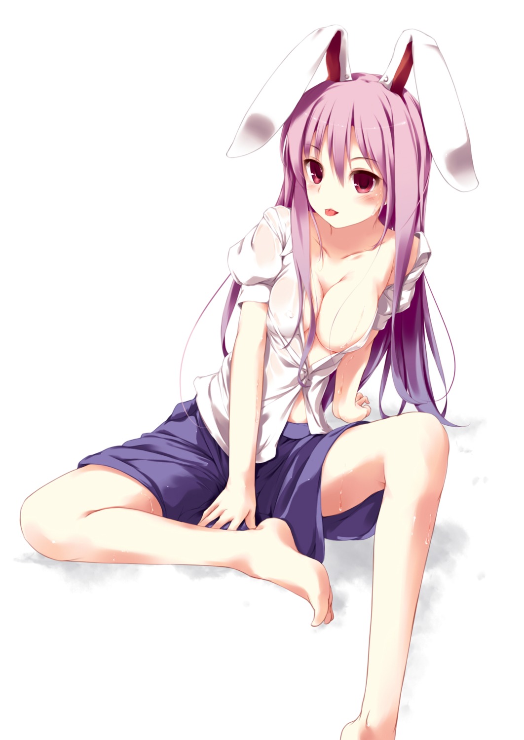 animal_ears bunny_ears cleavage erect_nipples fal_maro feet no_bra reisen_udongein_inaba touhou wet wet_clothes