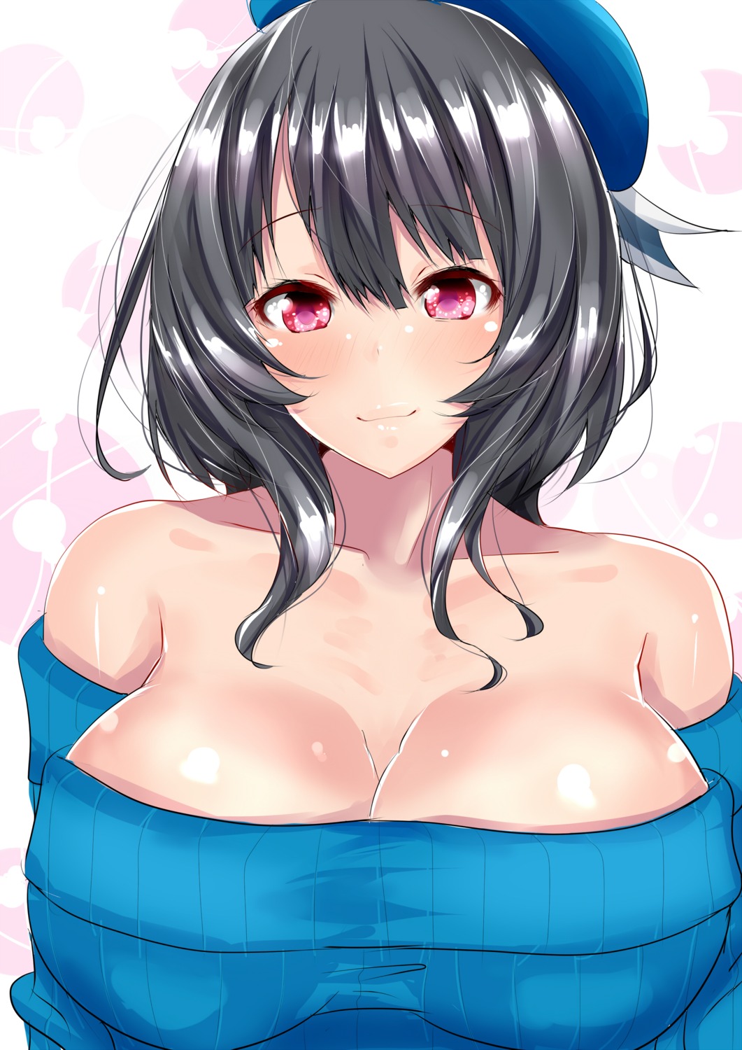 cleavage kantai_collection no_bra sankakusui_(artist) sweater takao_(kancolle)