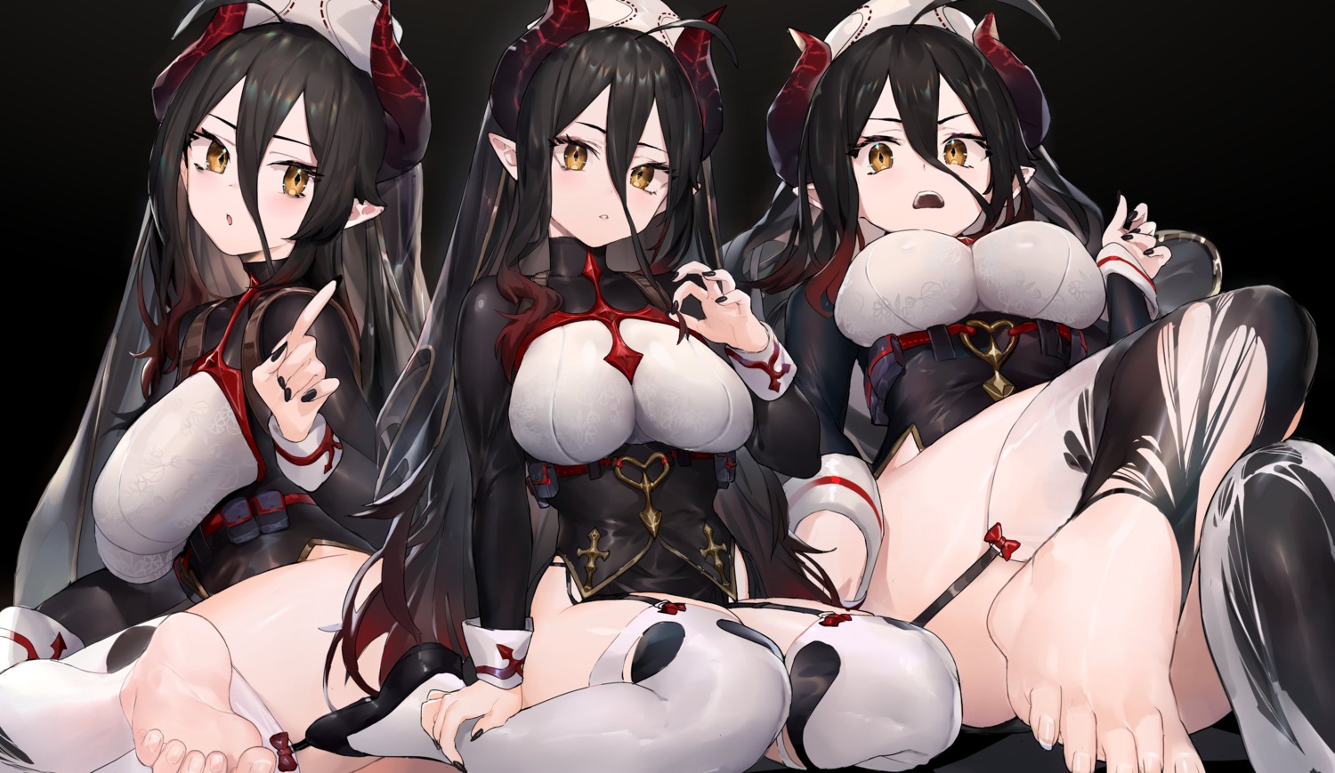 feet horns neonbeat pointy_ears stockings thighhighs torn_clothes