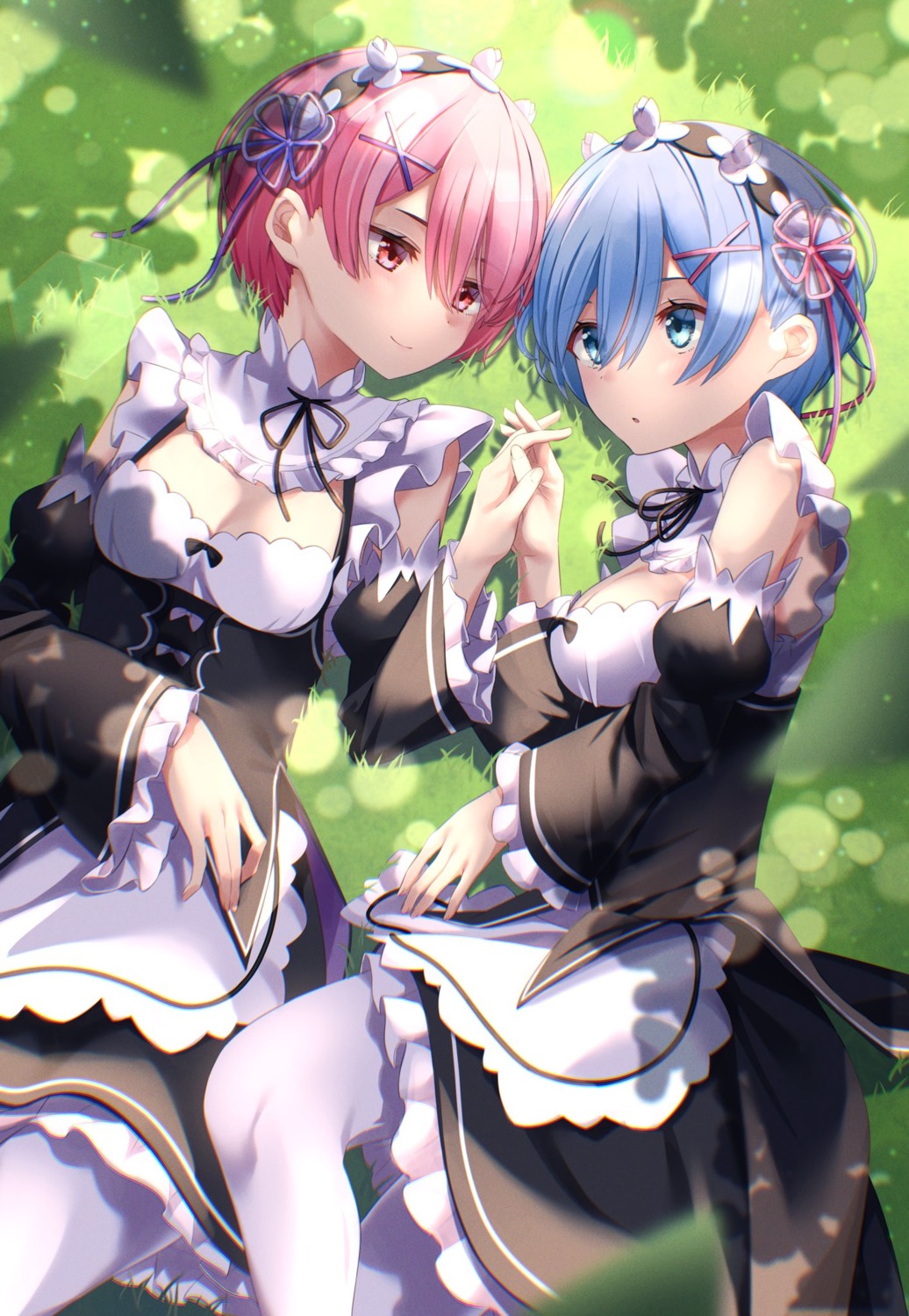 cleavage kiona maid pantyhose ram_(re_zero) re_zero_kara_hajimeru_isekai_seikatsu rem_(re_zero)