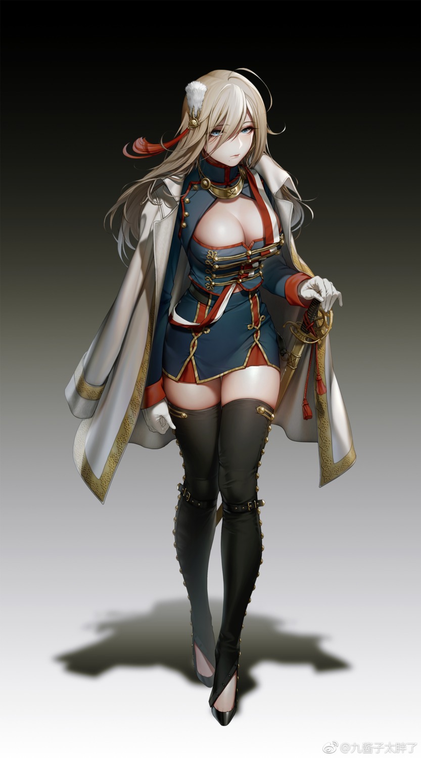 cleavage quuni sword thighhighs uniform