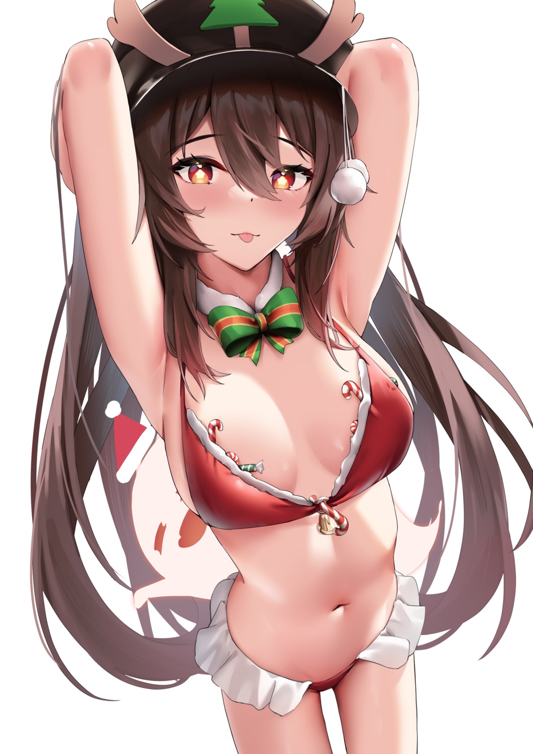 bikini christmas genshin_impact horns hu_tao skai_kun swimsuits