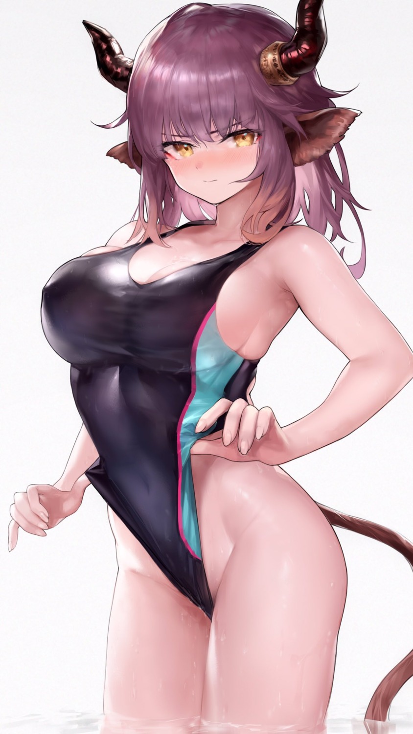 animal_ears arknights horns ink. sideroca_(arknights) swimsuits tail wet