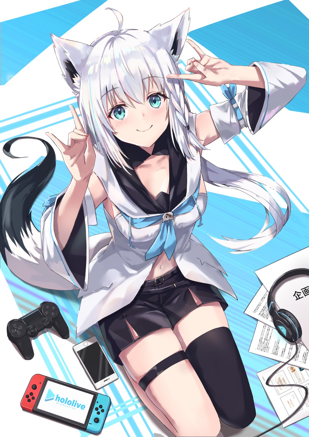 animal_ears garter hololive hololive_gamers kitsune shirakami_fubuki tagme tail thighhighs