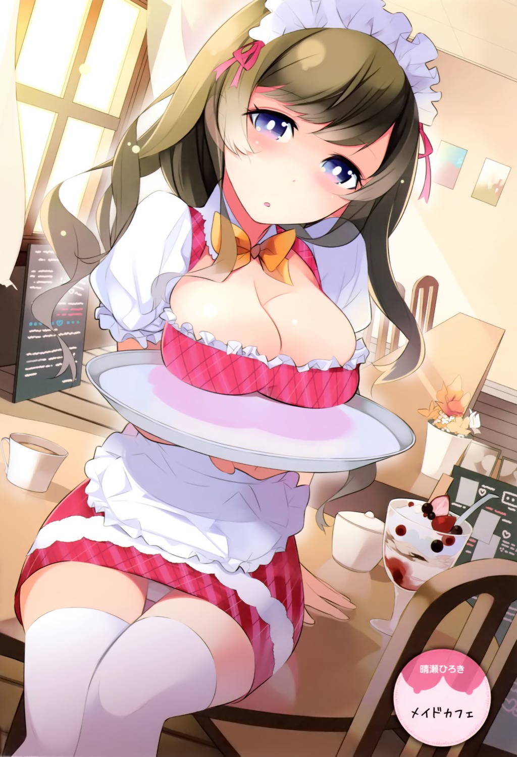 breast_hold cleavage haruse_hiroki maid pantsu thighhighs