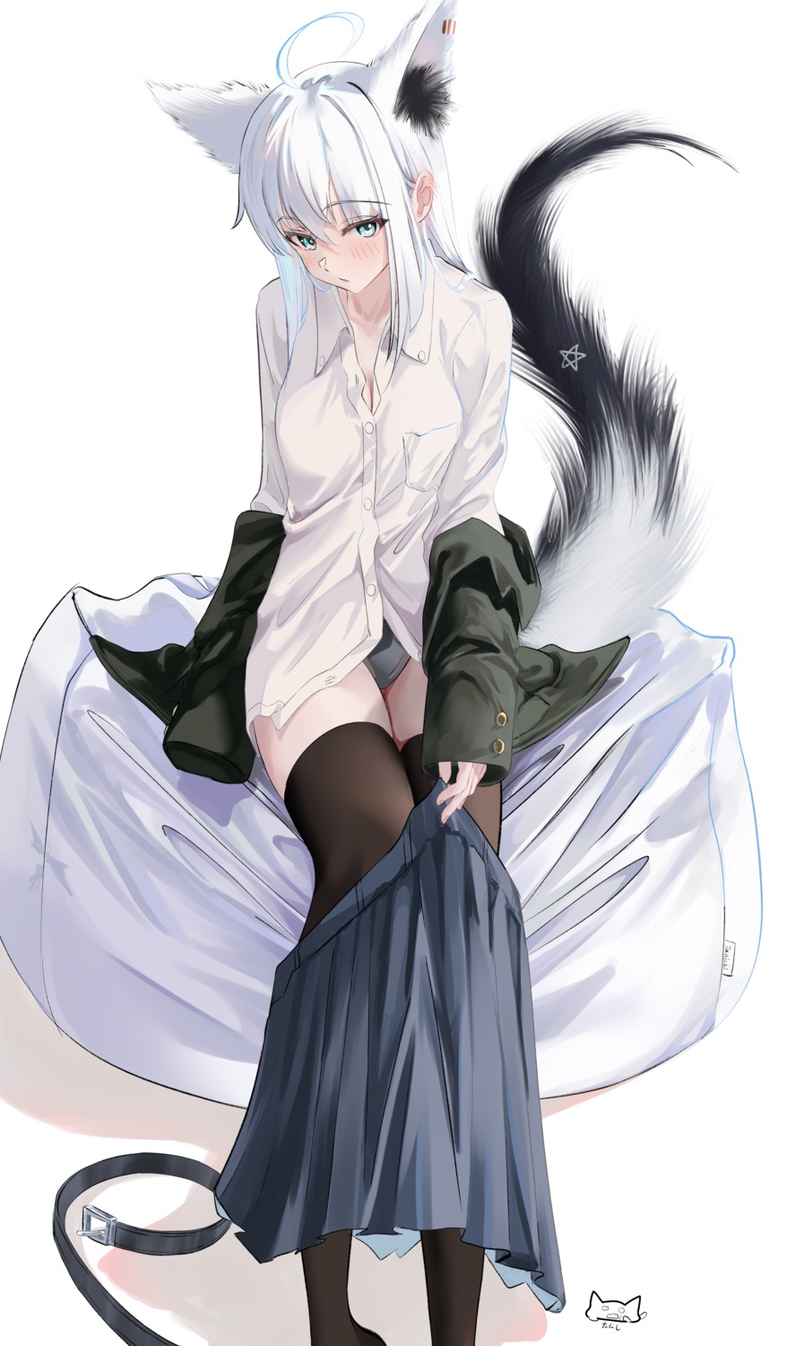 animal_ears hololive hololive_gamers kitsune pantsu seifuku shirakami_fubuki tail tanishi_(hetianming11093) thighhighs