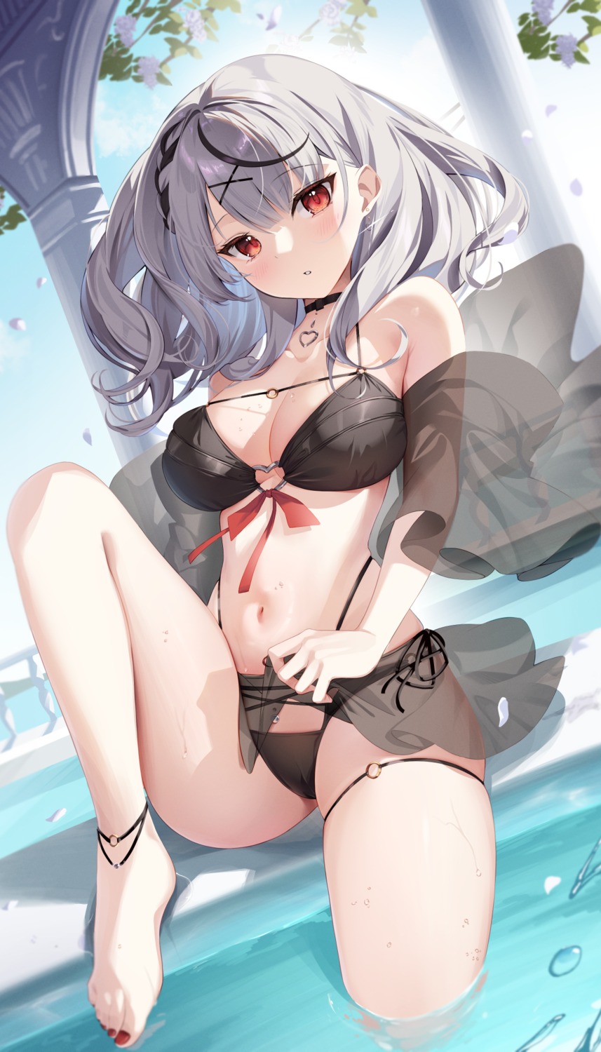 bikini g_uhrabbit garter hololive sakamata_chloe see_through skirt_lift swimsuits wet