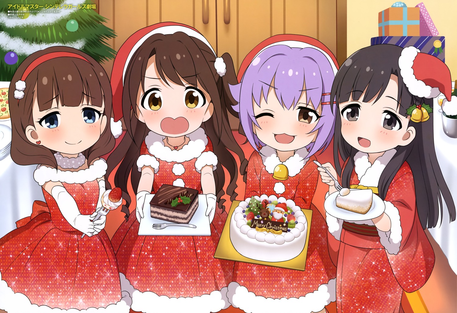 christmas dress kimono kobayakawa_sae koshimizu_sachiko sakuma_mayu shimamura_uzuki tamado_sao the_idolm@ster the_idolm@ster_cinderella_girls