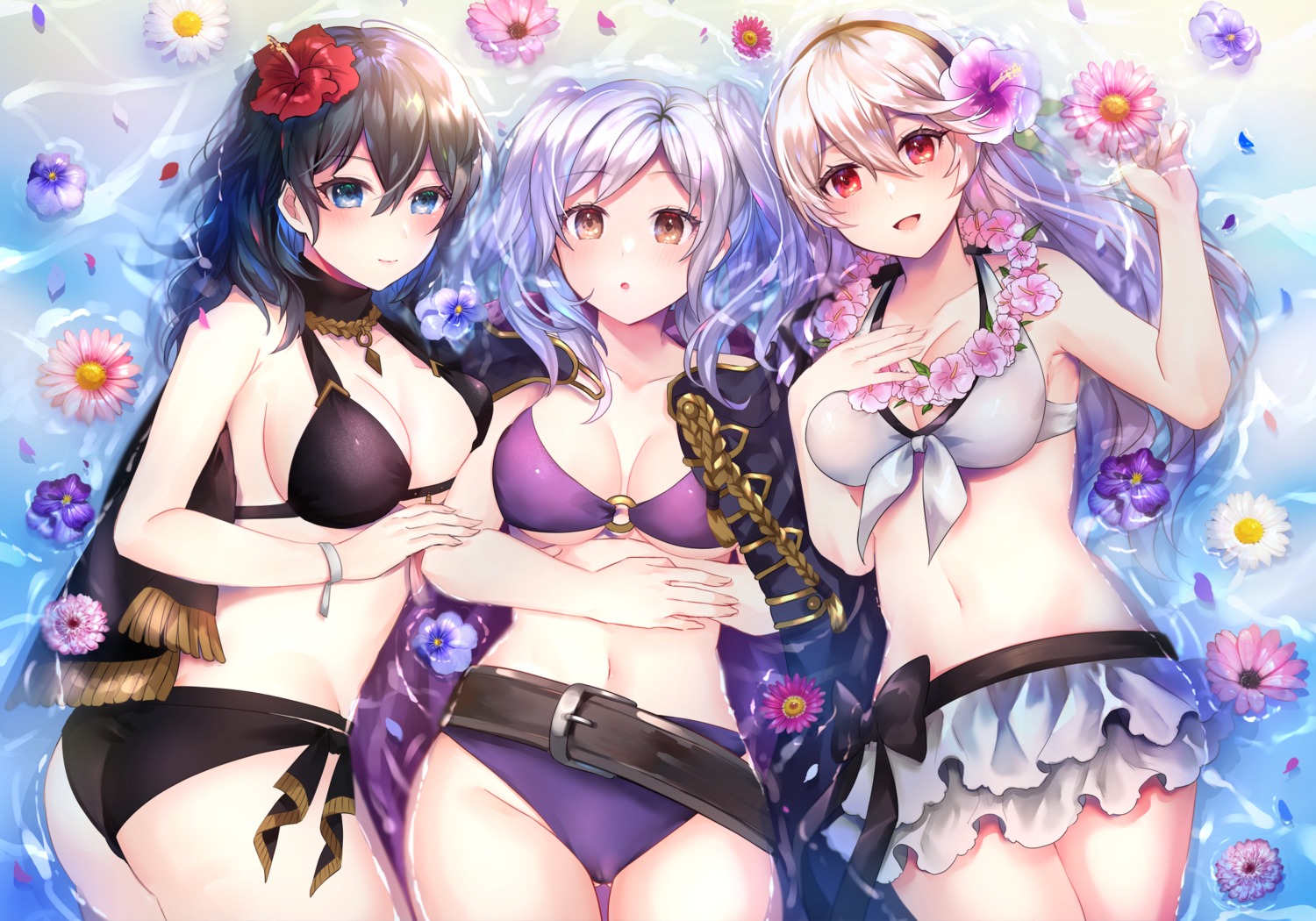 ass bikini byleth_(fire_emblem) cameltoe cleavage daraen fire_emblem fire_emblem_if fire_emblem_kakusei fire_emblem_three_houses kamui_(fire_emblem) sadao4a swimsuits thong wet