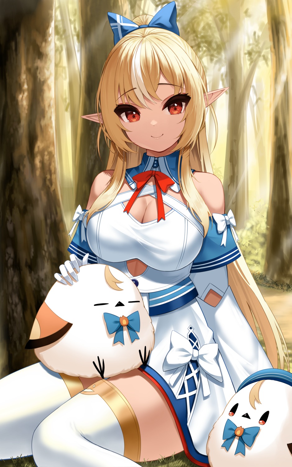 cleavage dress elf elfriend_(shiranui_flare) hololive pointy_ears roina_(effj7473) shiranui_flare thighhighs